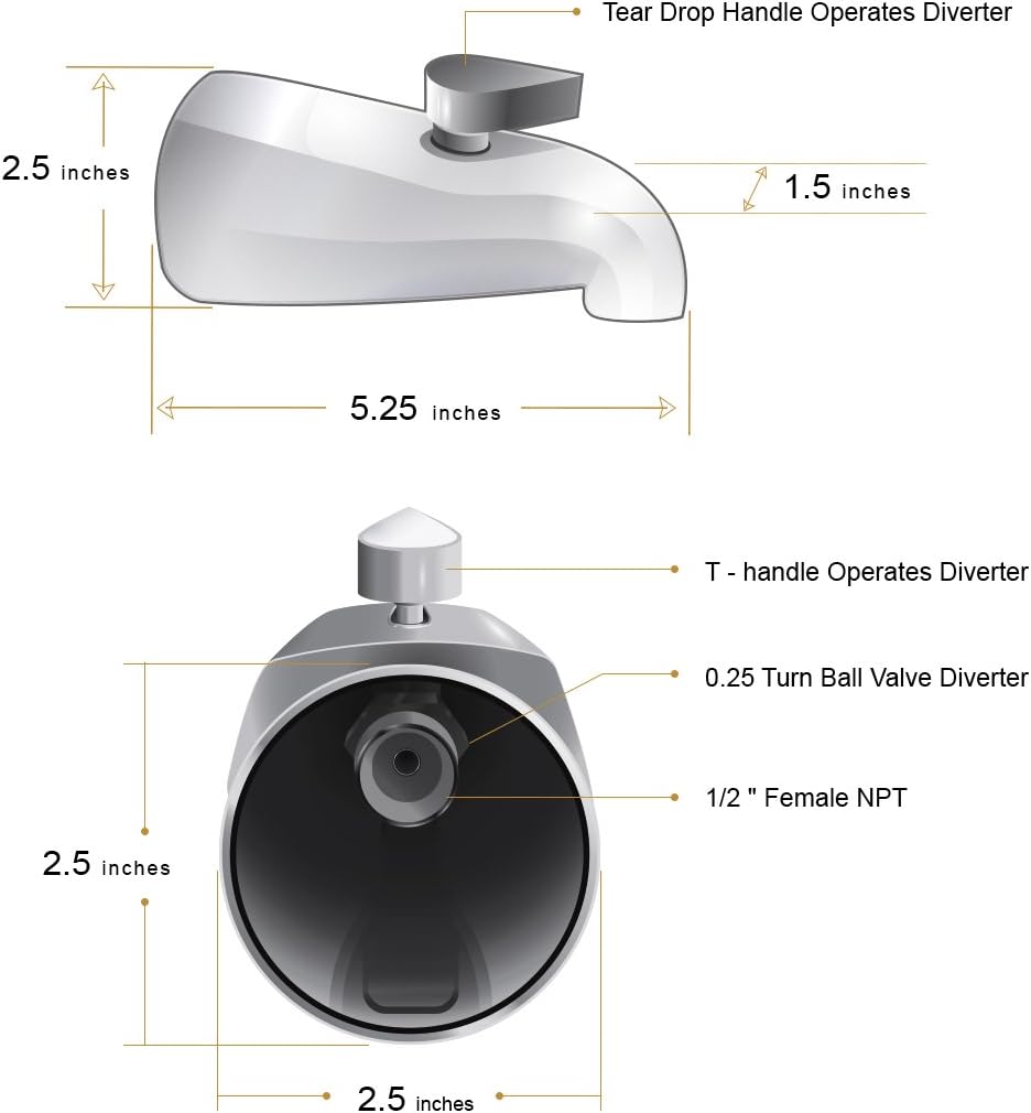 R1000 Turn Diverter Tub Spout With Slip Fit 1/2