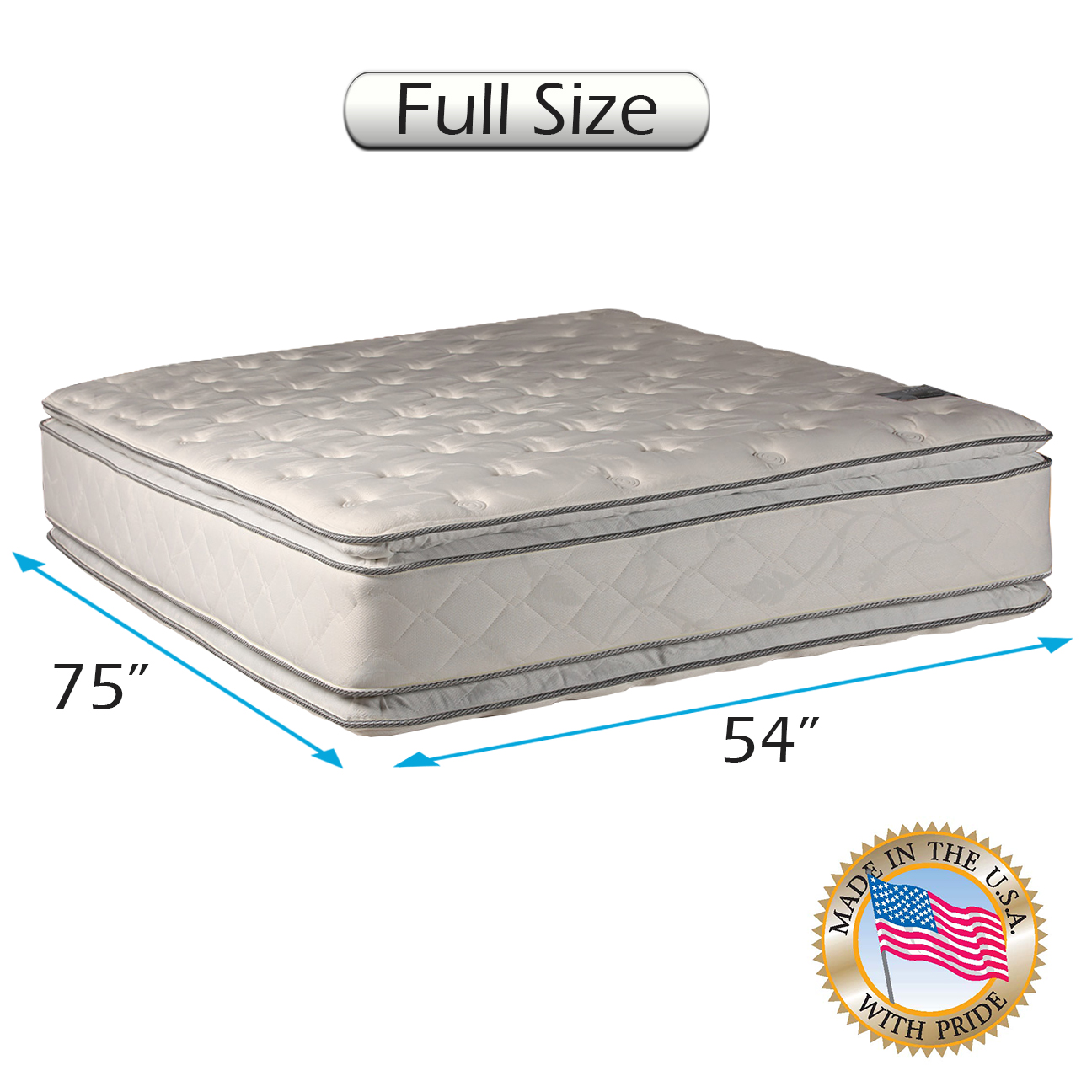 Dream Sleep Princess Gentle Plush 2-Sided Eurotop Mattress Only with Bed Frame Included - Quilted Fabric, Orthopedic, Sleep System Support, Longlasting by Dream Solutions USA (Full 54