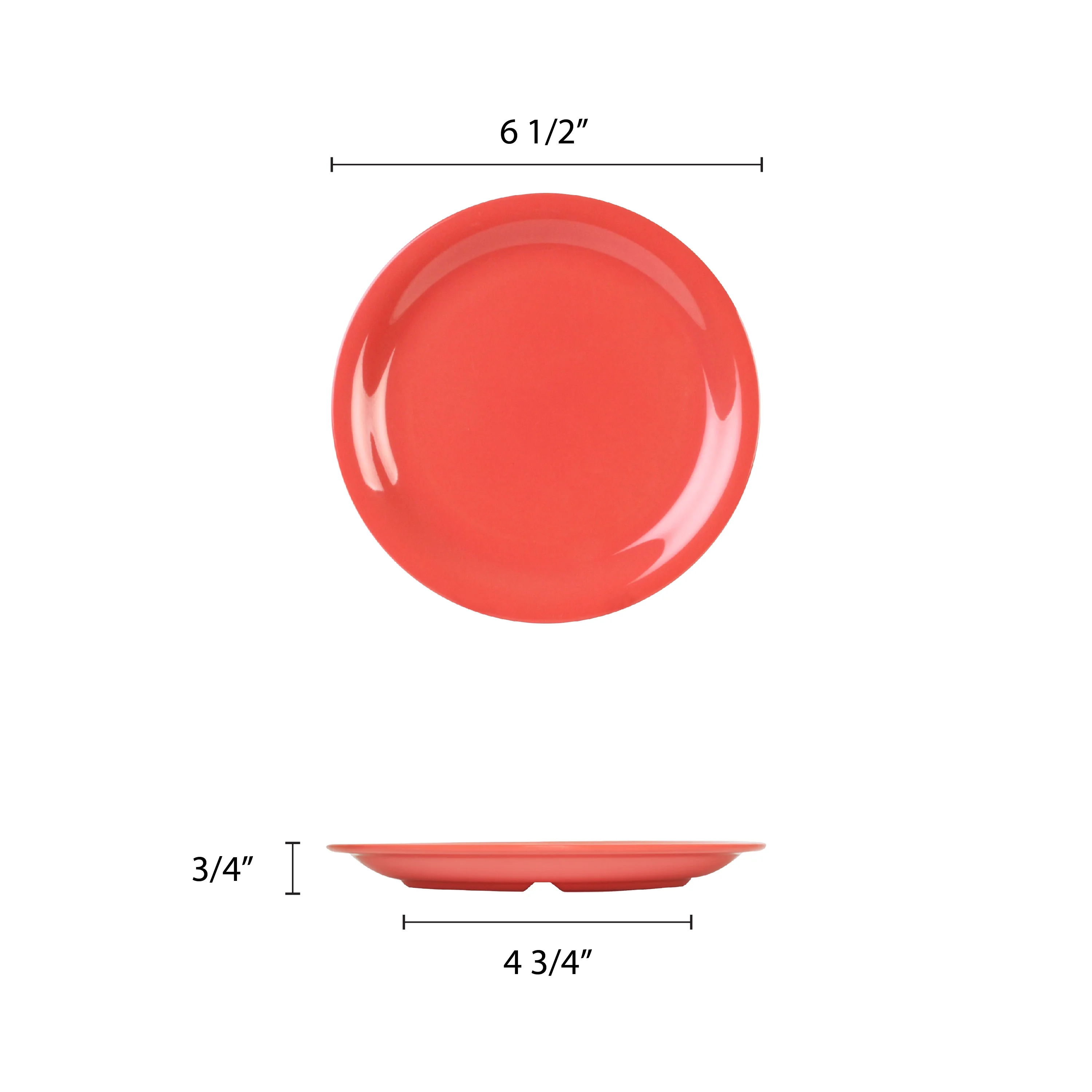 Excellante Color Orange Melamine Dinnerware Collection 6.5 Inch Narrow Rim Round Plate, Comes in Dozen
