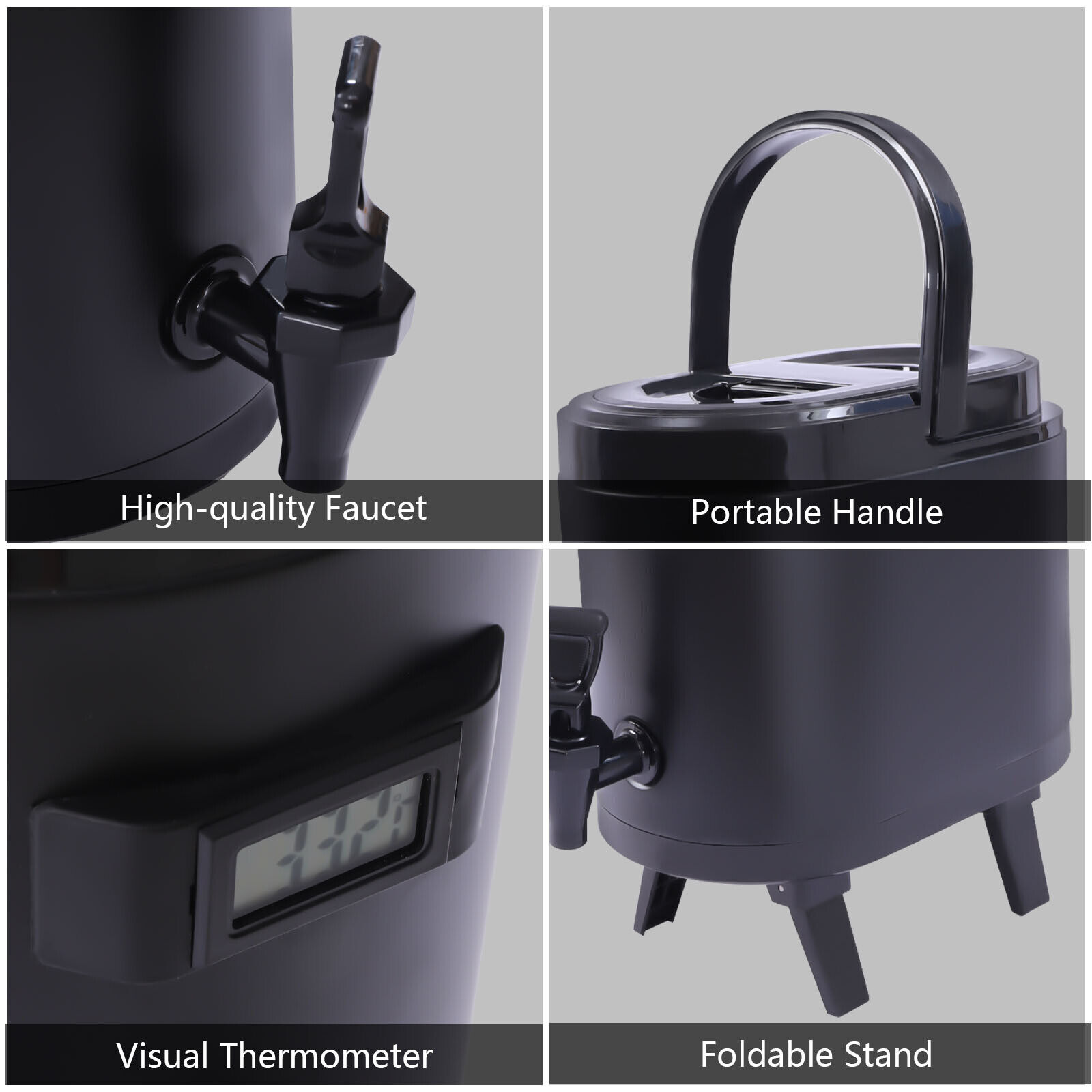 2.64 Gallon Black Insulated Hot Cold Catering Beverage Drink Dispenser Coffee