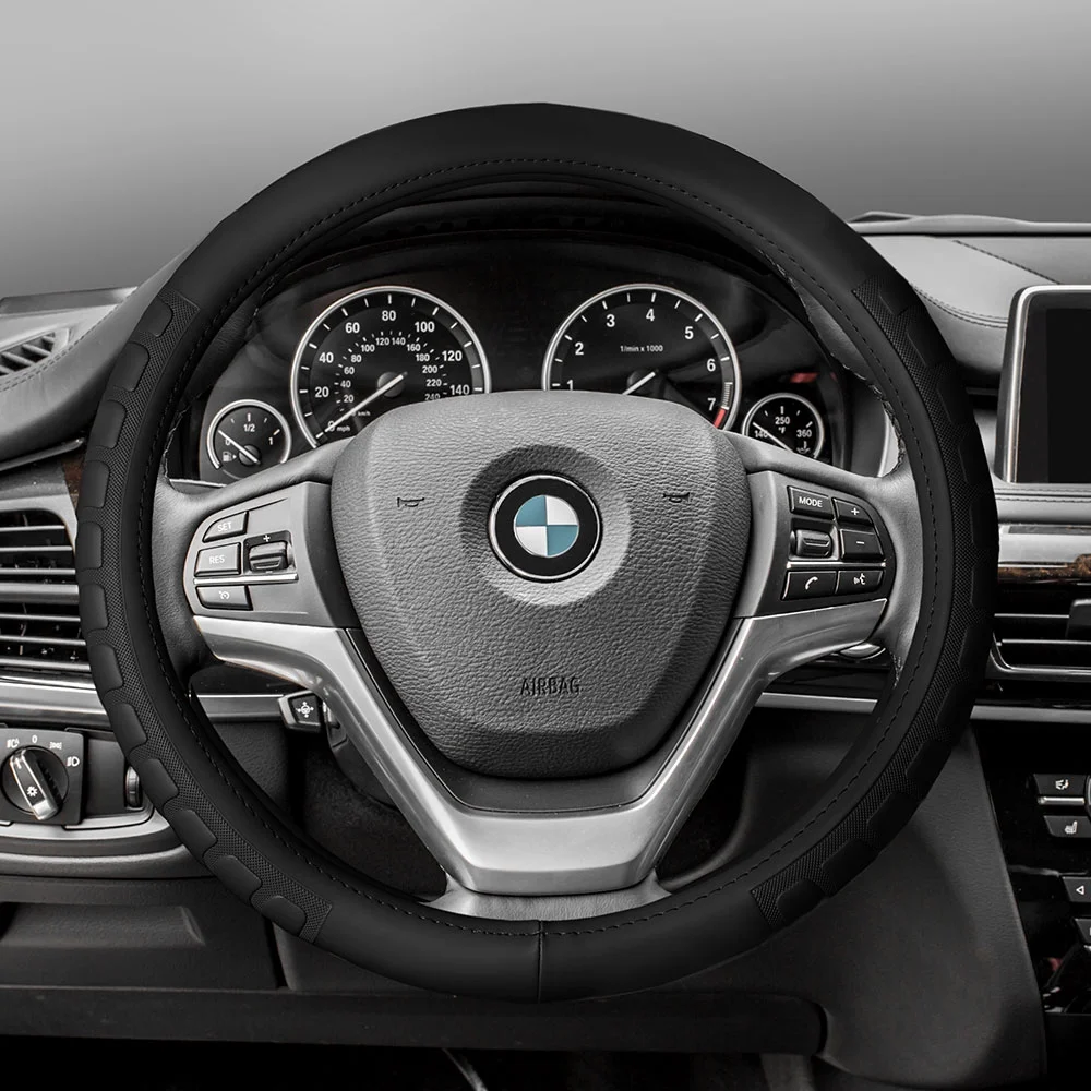 FH Group Premium Modernistic Car Seat Covers Combo, Full Set with Leather Steering Wheel Cover, Green Black