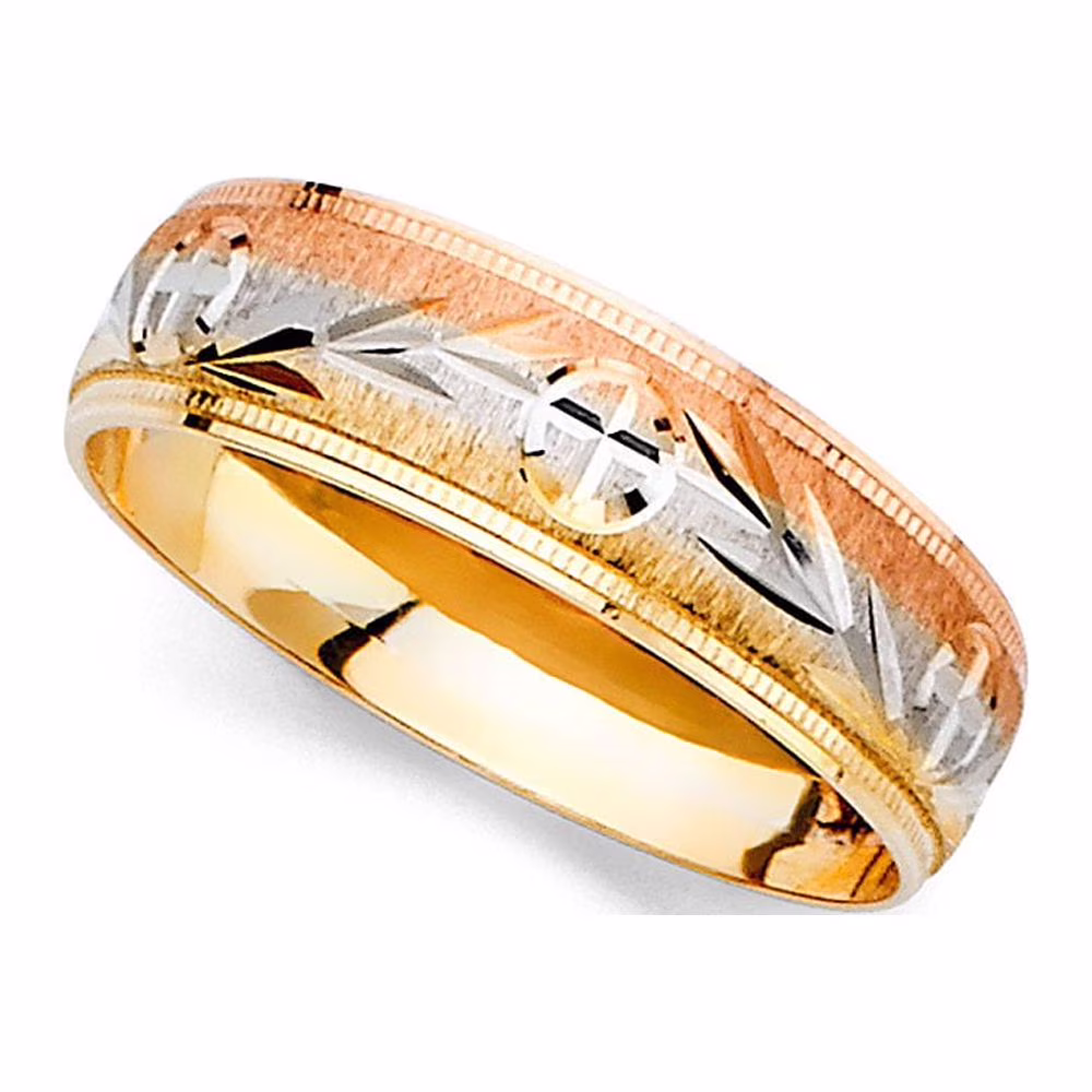 Precious Stars 14K Tri-Color Gold 6-mm Men's Wedding Band