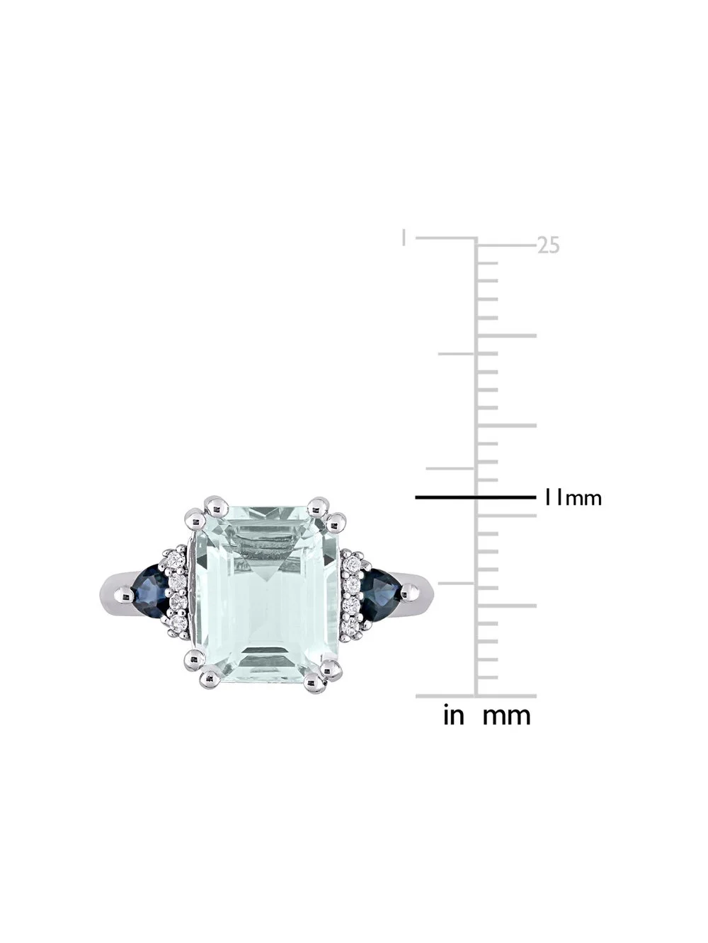 3 1/3 Carat (Ctw) Aquamarine and Blue Sapphire Ring in Sterling Silver with Accent Diamonds