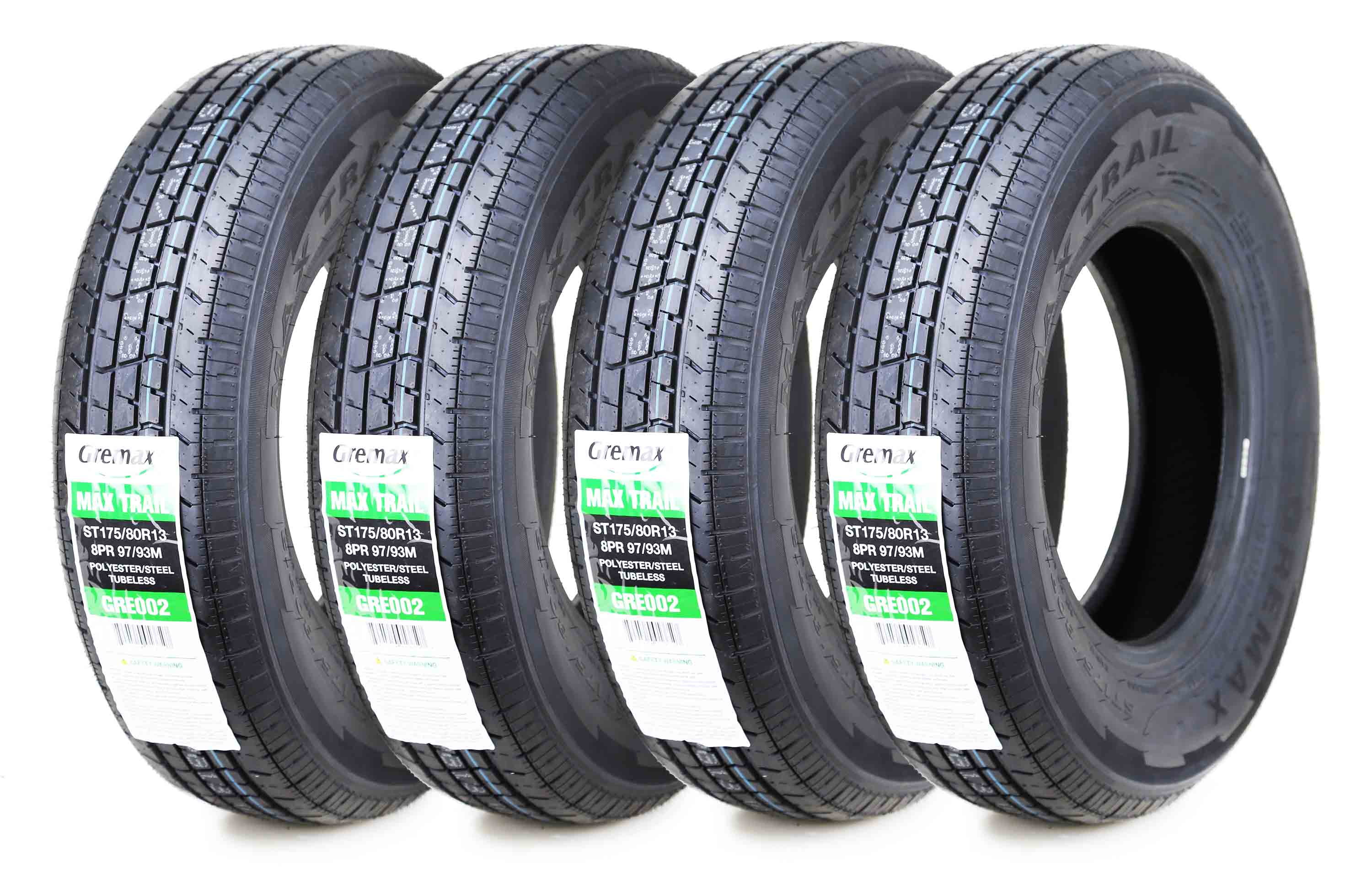 GREMAX Premium Radial Trailer Tires ST175/80R13 8PR Load Range D, Set 4