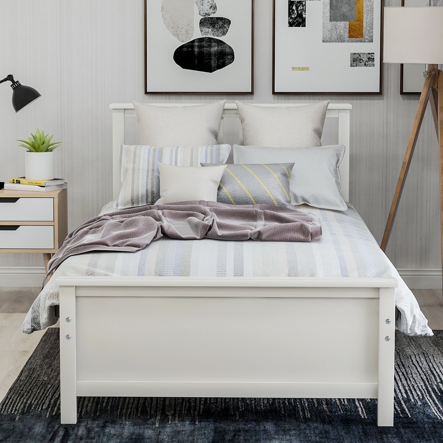 Nestfair Twin Wood Platform Bed with Headboard&Footboard White