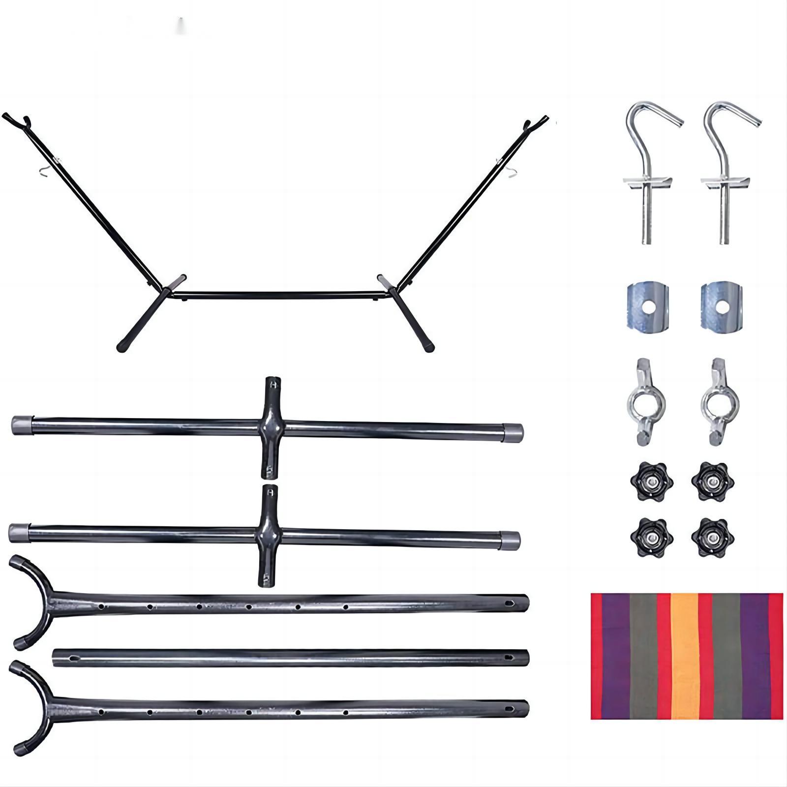 Inolait 2-Person Brazilian-Style Cotton Double Hammock with Stand Set with Carrying Bag - Red Stripes