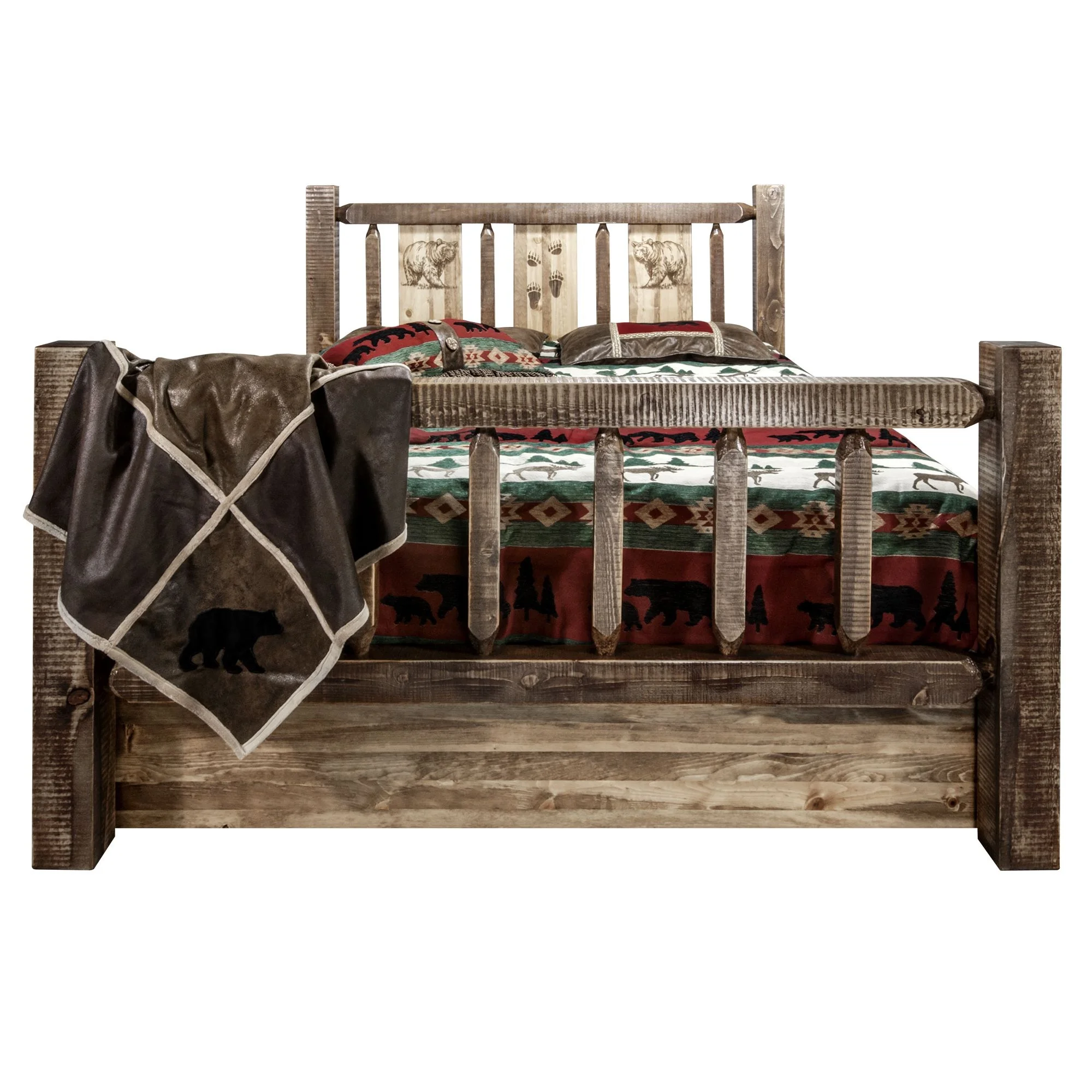 Montana Woodworks Homestead Wood Twin Storage Bed with Bear Design in Brown