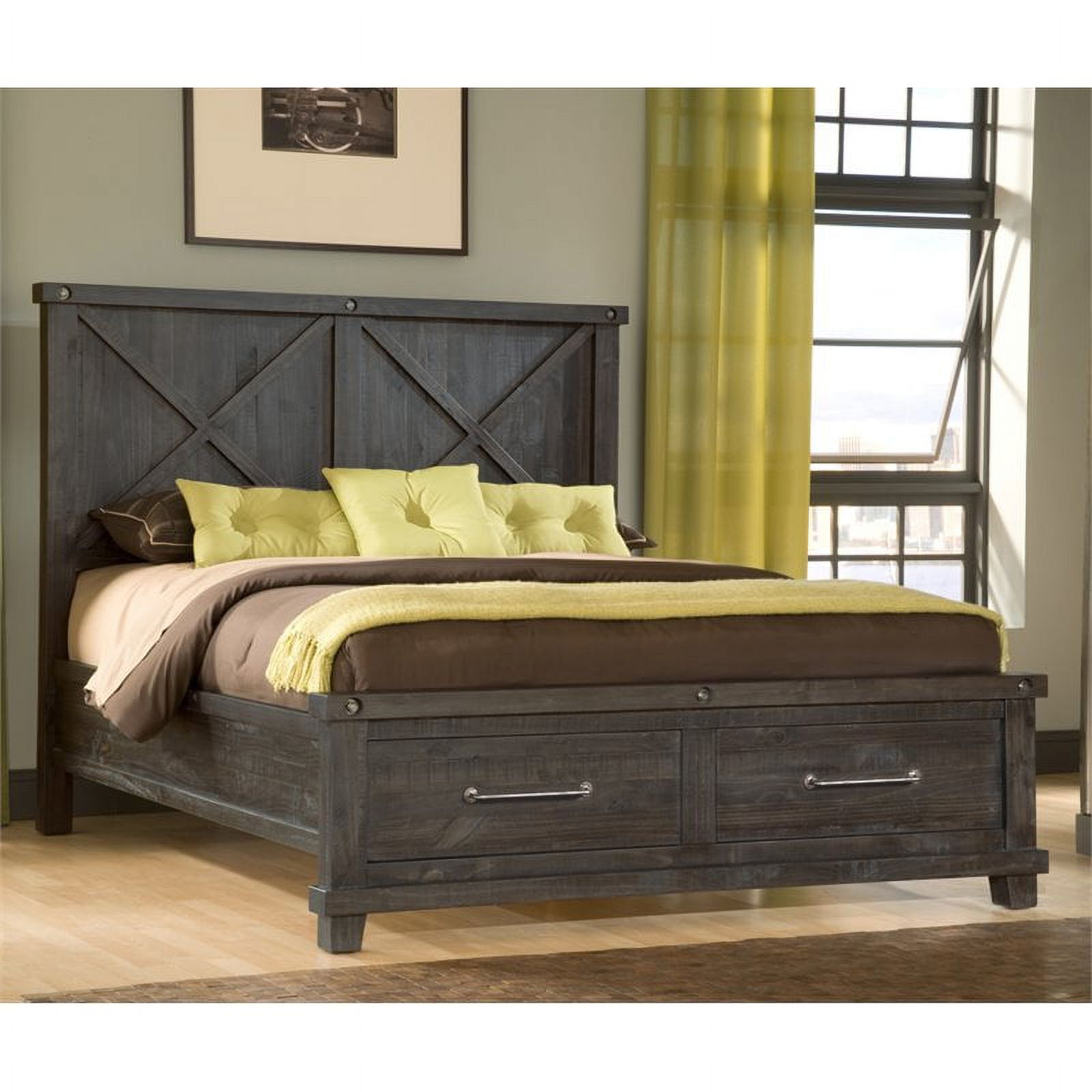 Bowery Hill Farmhouse Wood Queen Panel Storage Bed in Espresso