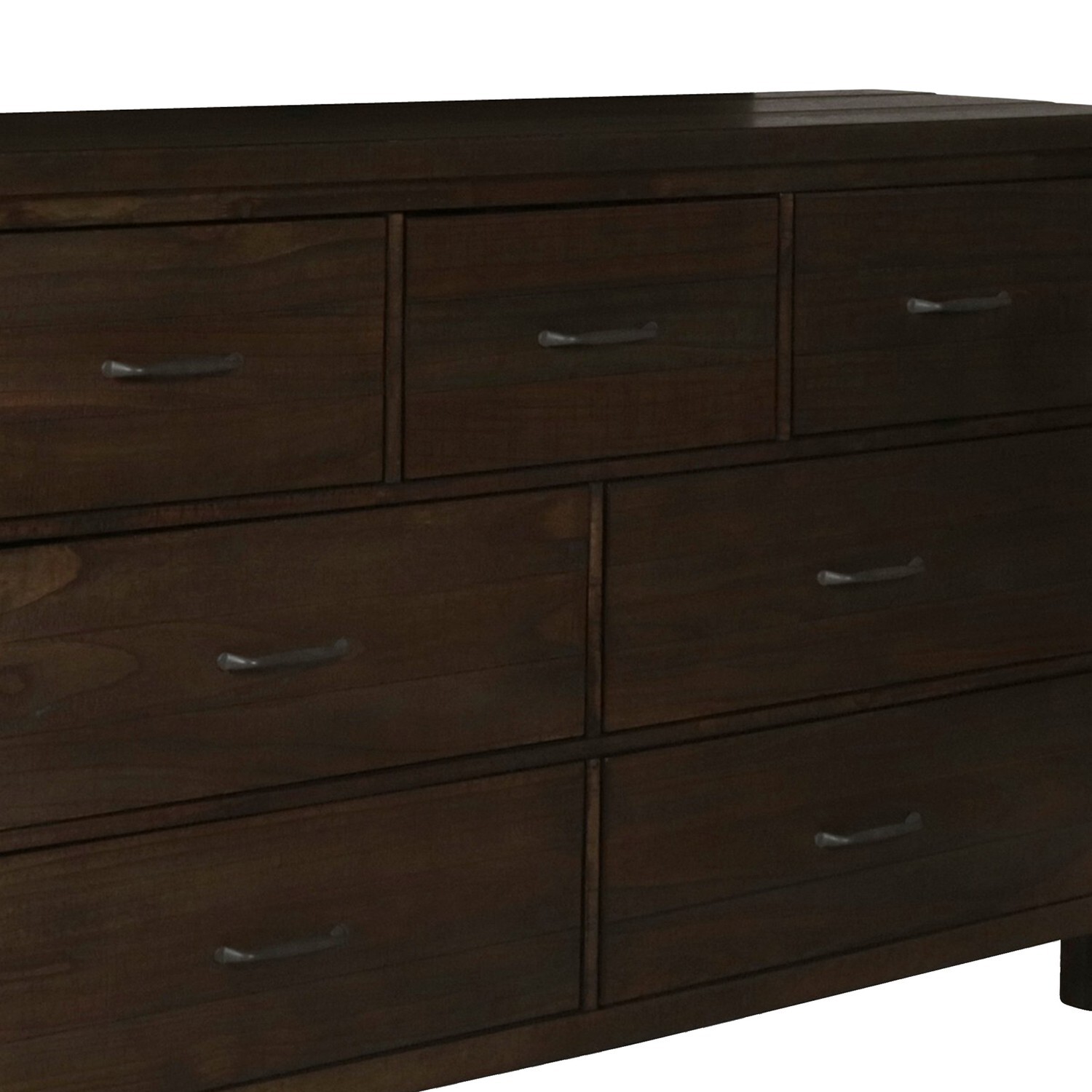 Benjara BM218217 Plank Style 7 Drawer Dresser with Wood Grain Details, Walnut Brown
