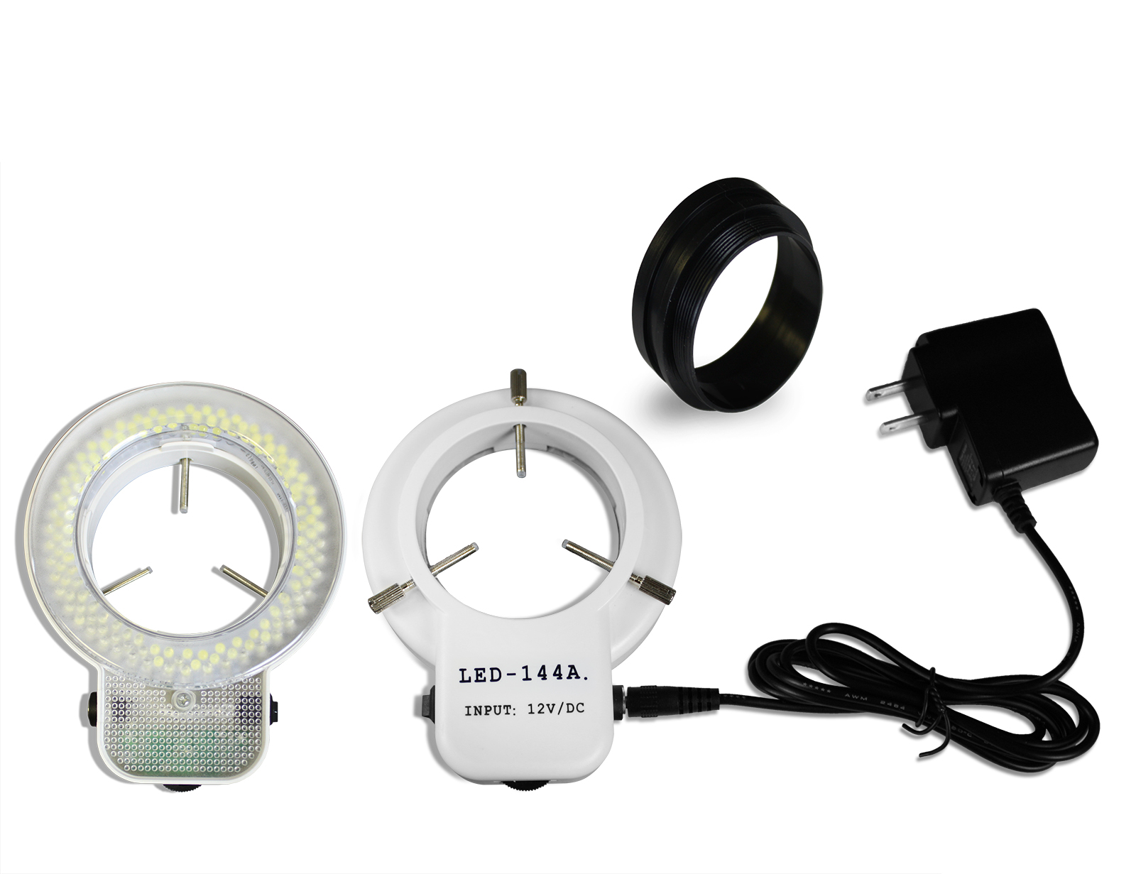 Vision Scientific VS-1EZ-IFR07 Binocular Zoom Stereo Microscope, 10x WF Eyepiece, 0.7x---4.5x Zoom, 3.5x---90x Magnification, 0.5x & 2x Auxiliary Lens, Pillar Stand, 144-LED Ring Light with Control