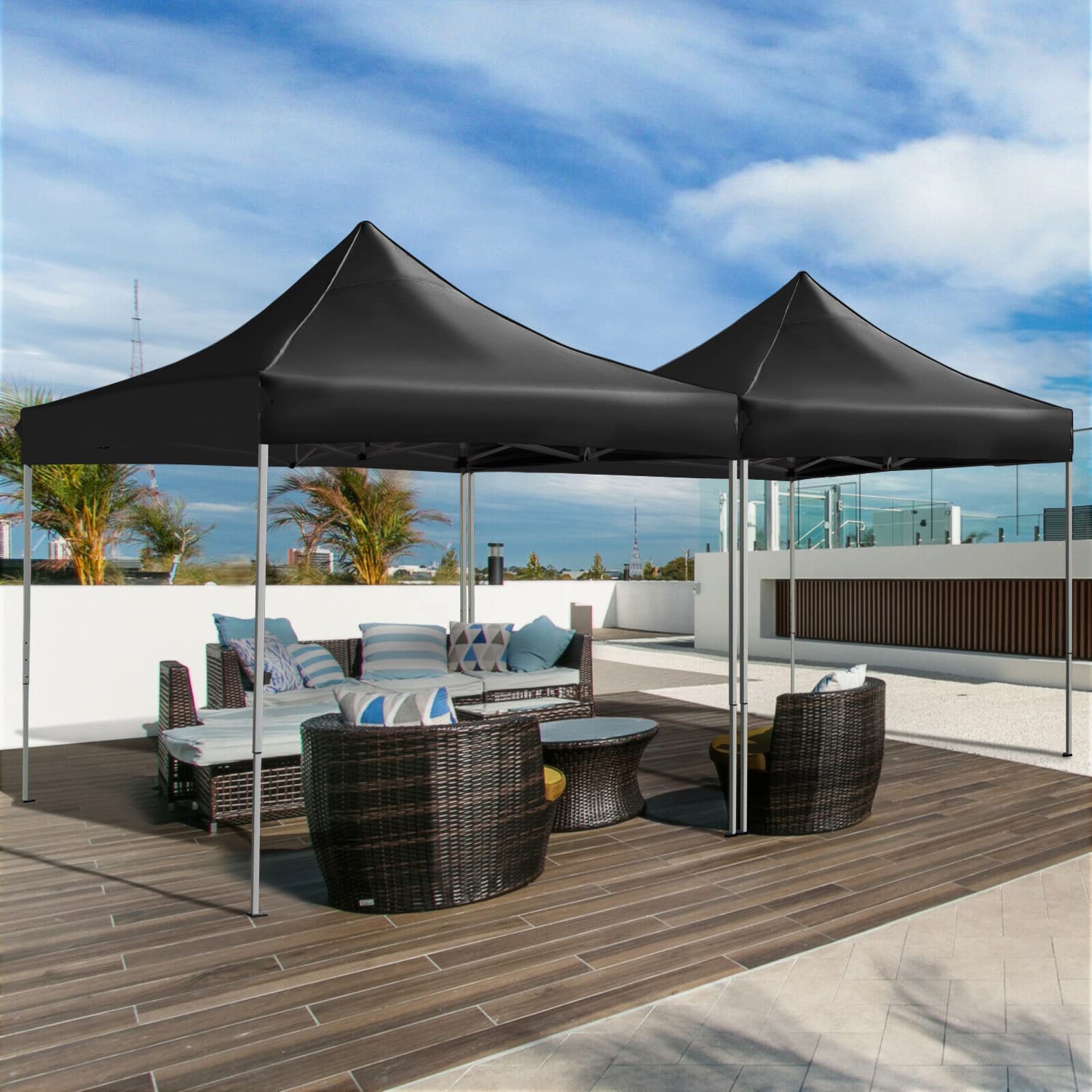 VICTAL 10' x 10' Pop-up Canopy with Straight Legs Wedding Party Tent Folding Gazebo Beach Canopy with Carry Bag, Black