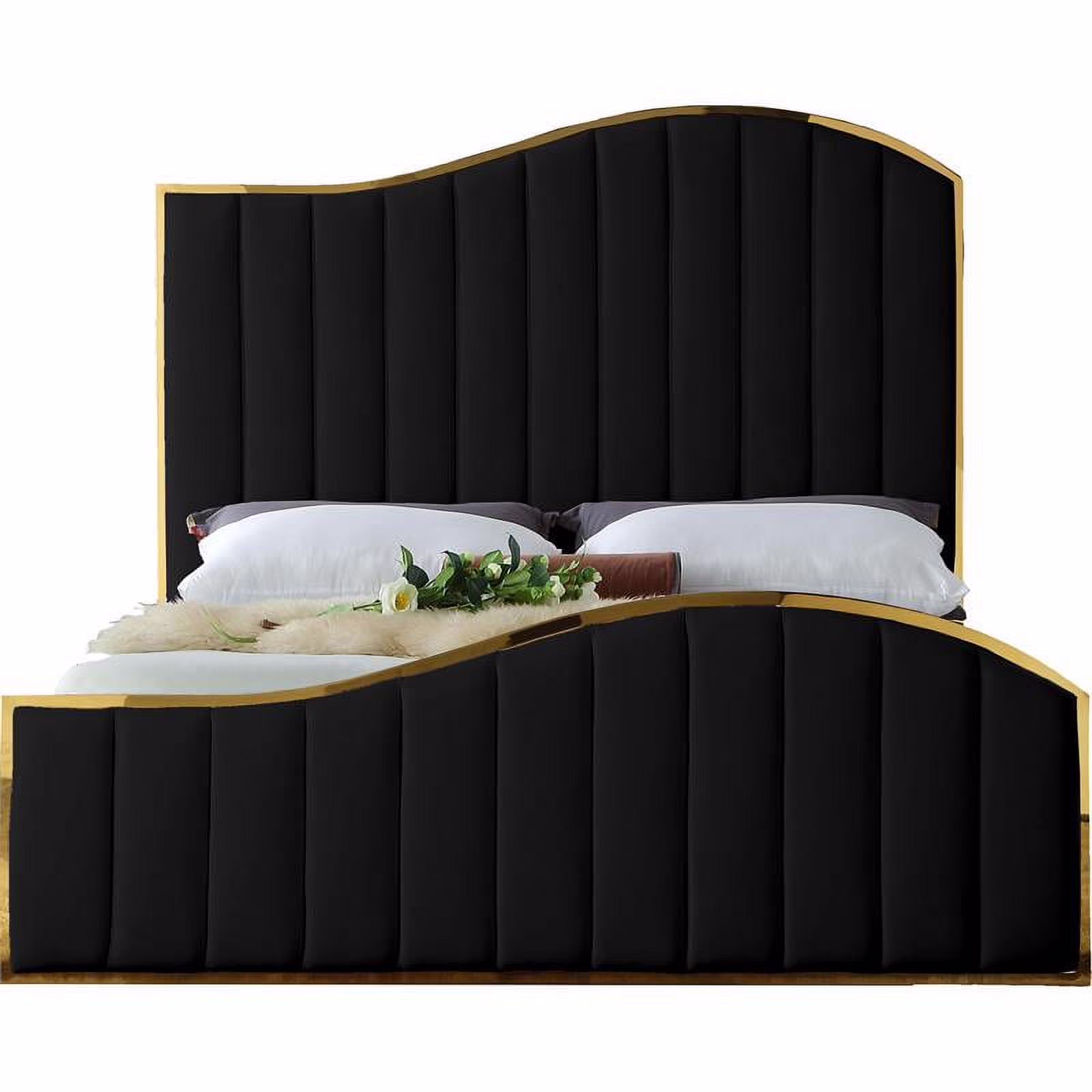 Maklaine Contemporary Solid Wood and Velvet King Bed in Black