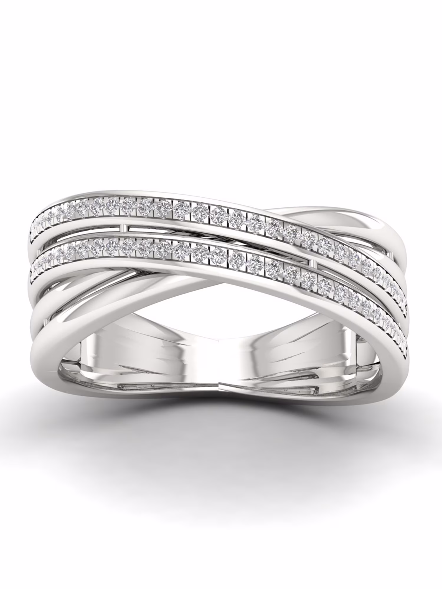 1/5Ct TDW Diamond S925 Sterling Silver Cross Over Ring