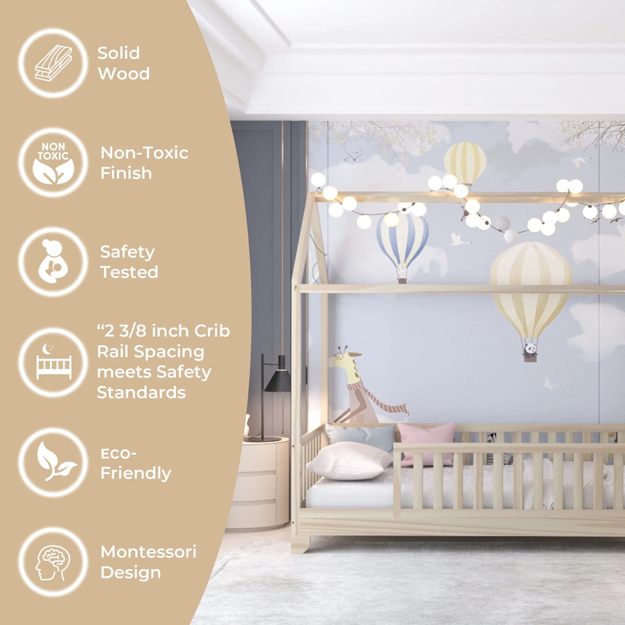 Custom Kids Furniture Aiden Toddler House Bed with Rails