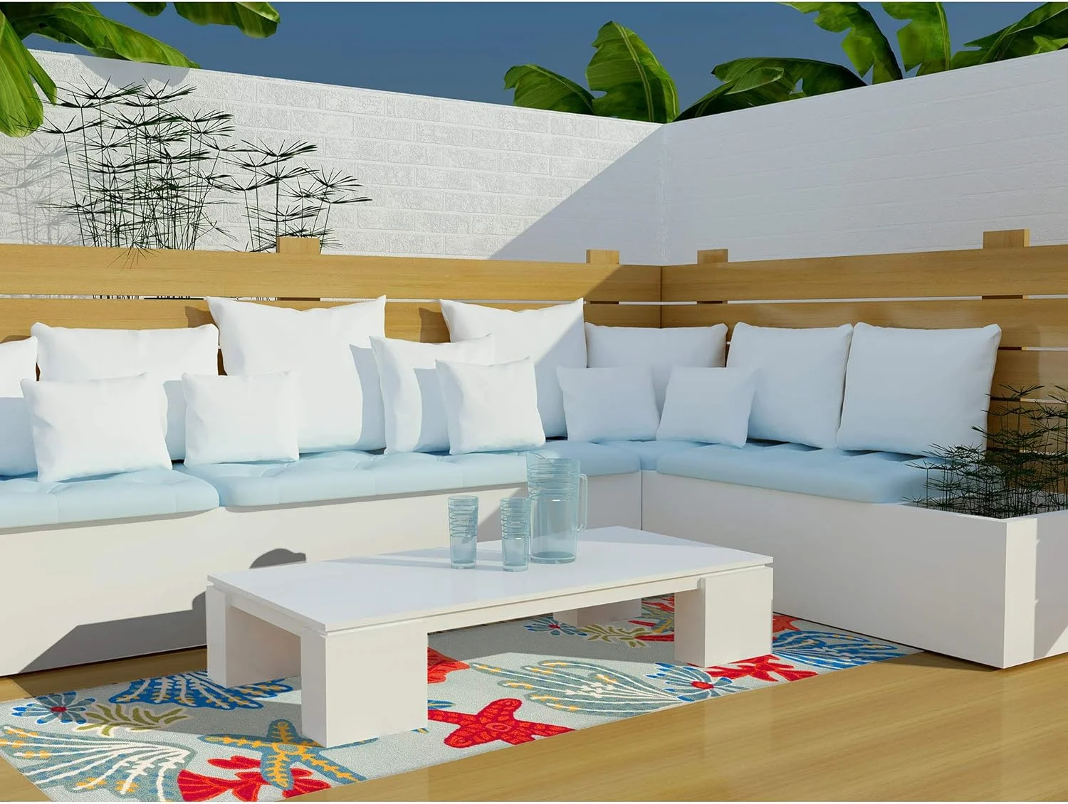 Ravella Indoor/Outdoor Durable Hand-Tufted UV Stabilized Rug- Ocean Scene Aqua 7'6