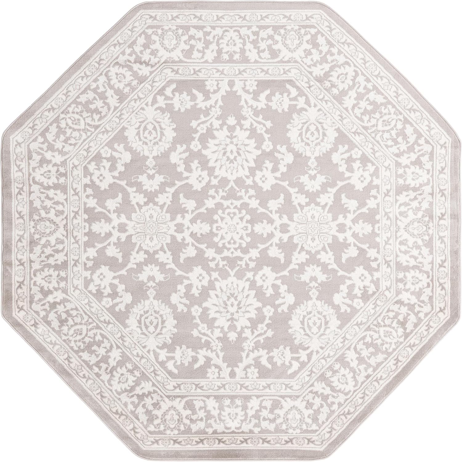 Charlotte Collection Rug – 8 Ft Octagon Light Gray Low-Pile Rug Perfect For Living Rooms, Kitchens, Entryways