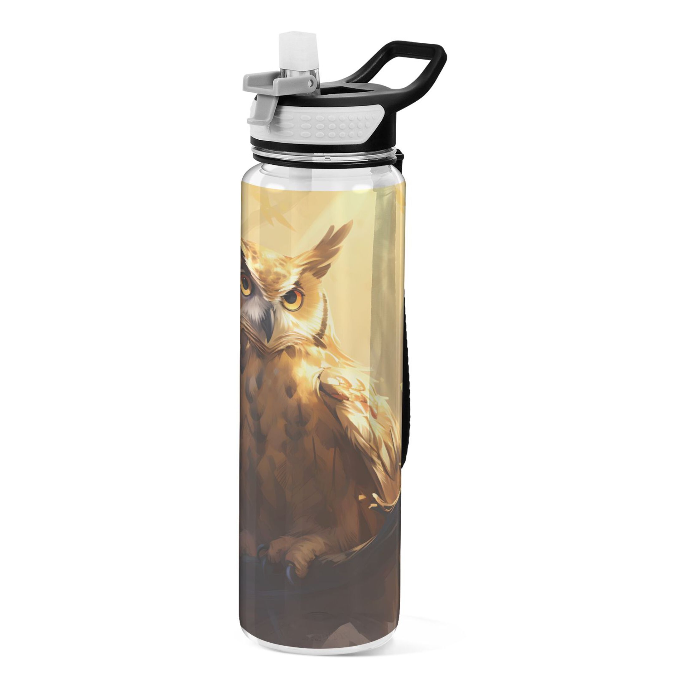 Owl on Tree 32oz Water Bottles with Straw Tritan Leakproof Sports Bottle BPA Free Clear for Fitness Gym Swimming Cycling