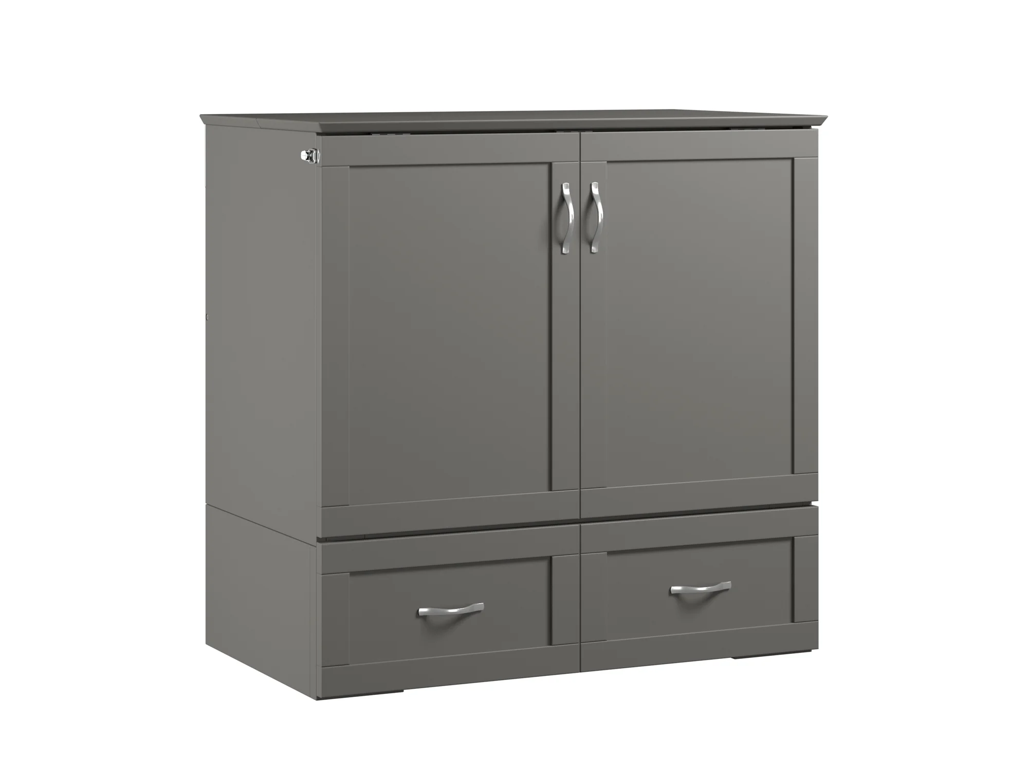 AFI Hamilton Twin XL Solid Wood Murphy Bed Chest with Mattress, Drawer and Charger, Grey