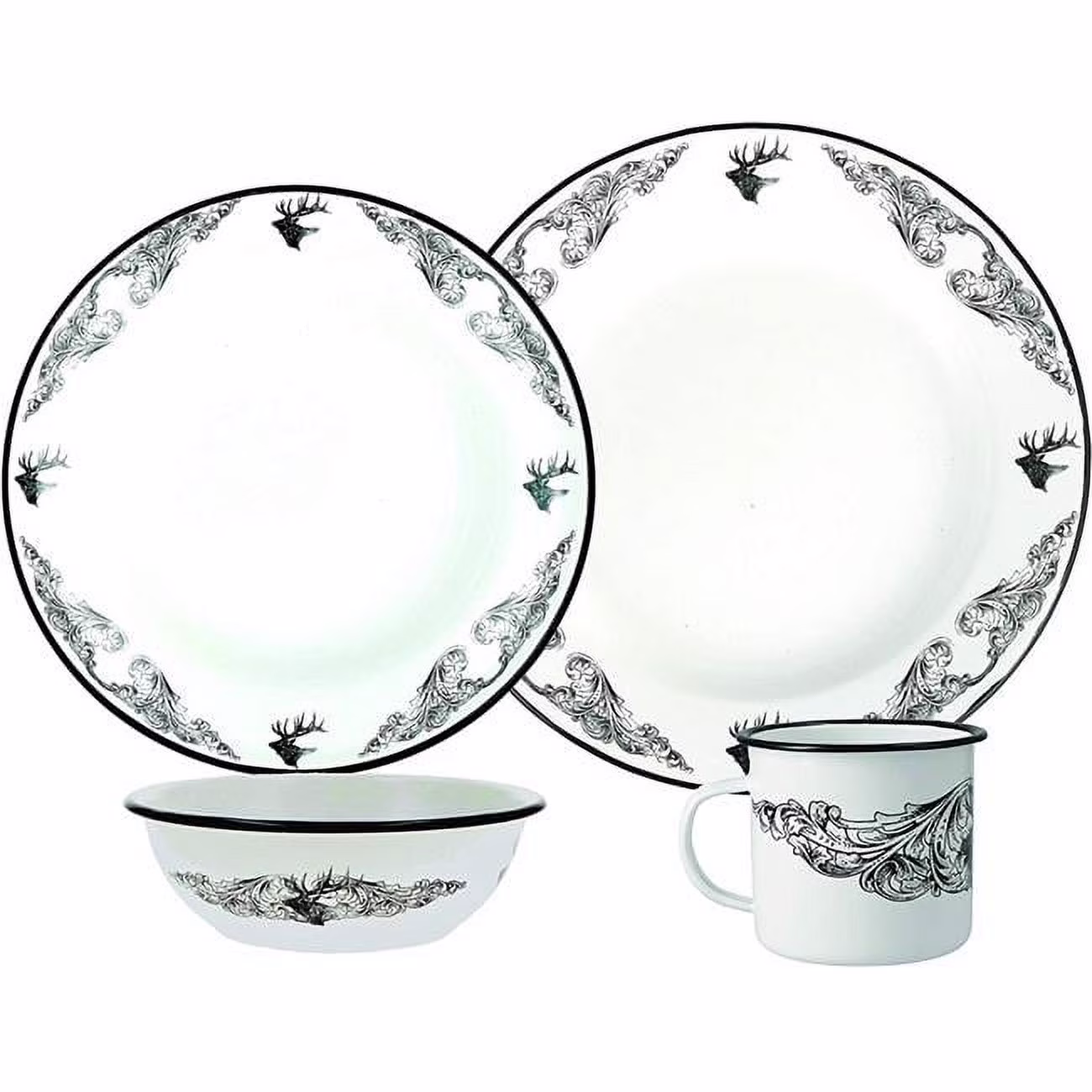 Utica USA 412005 16 Piece Wildlife Enamelware Dinnerware Set