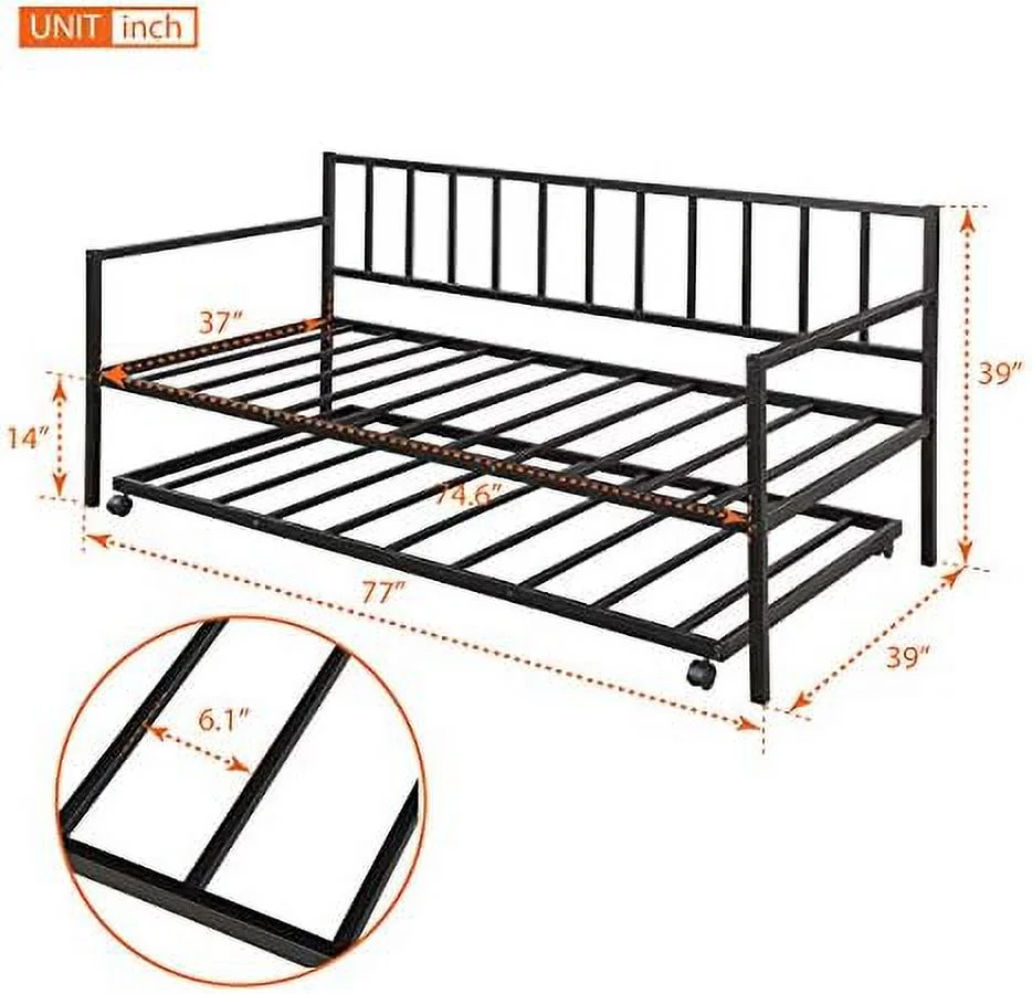 RUNFAYBIU Twin Daybed with Trundle Metal Daybed Frame for Living Room Guest Room，Black