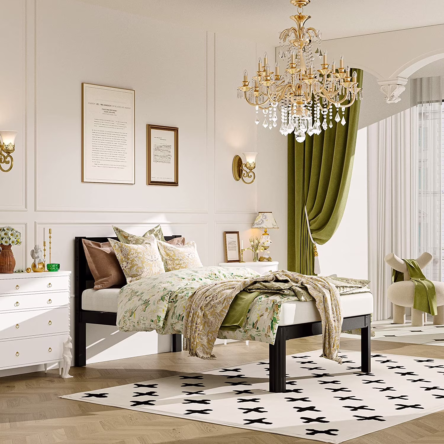 Twin XL Bed Frame with Headboard  18-Inch Metal Platform Twin XL Size Bed Frames with Round-Corner Leg  No Box Spring Needed  Heavy Duty Mattress Foundation  Noise-Free