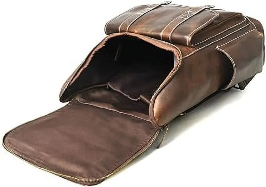 Hulsh Buffalo Leather Backpack for Men & Women Vintage Genuine Leather Laptop Backpack Full Grain Brown Leather Backpacks Rucksack Knapsack with Padded Laptop Sleeve Best for Office Travel Use