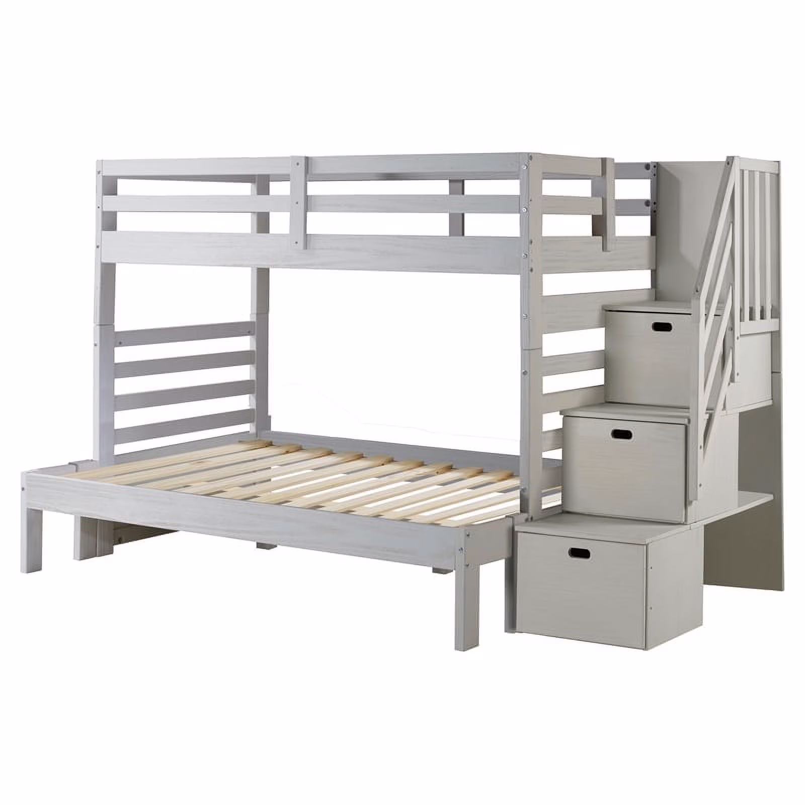 My Bed Now Everest Twin-over-Full Wood Bunk Bed with Staircase in White Mist