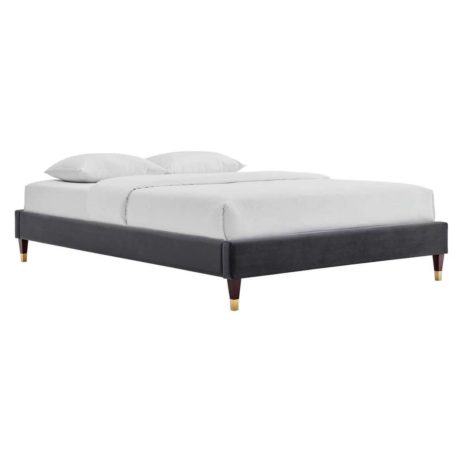 Pemberly Row Modern Performance Velvet Queen Platform Bed Frame in Charcoal