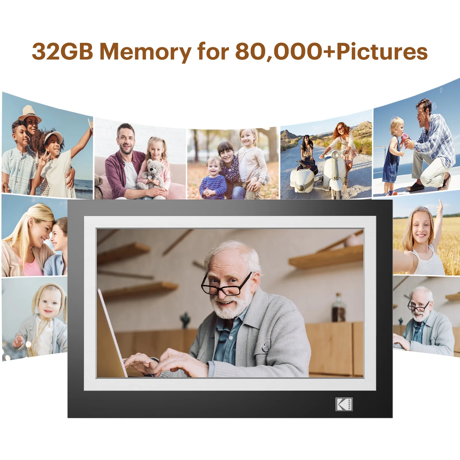 KODAK FHD Digital Photo Frame，11.6-inch Wood Tone Frame with Wi-Fi Enabled，Black