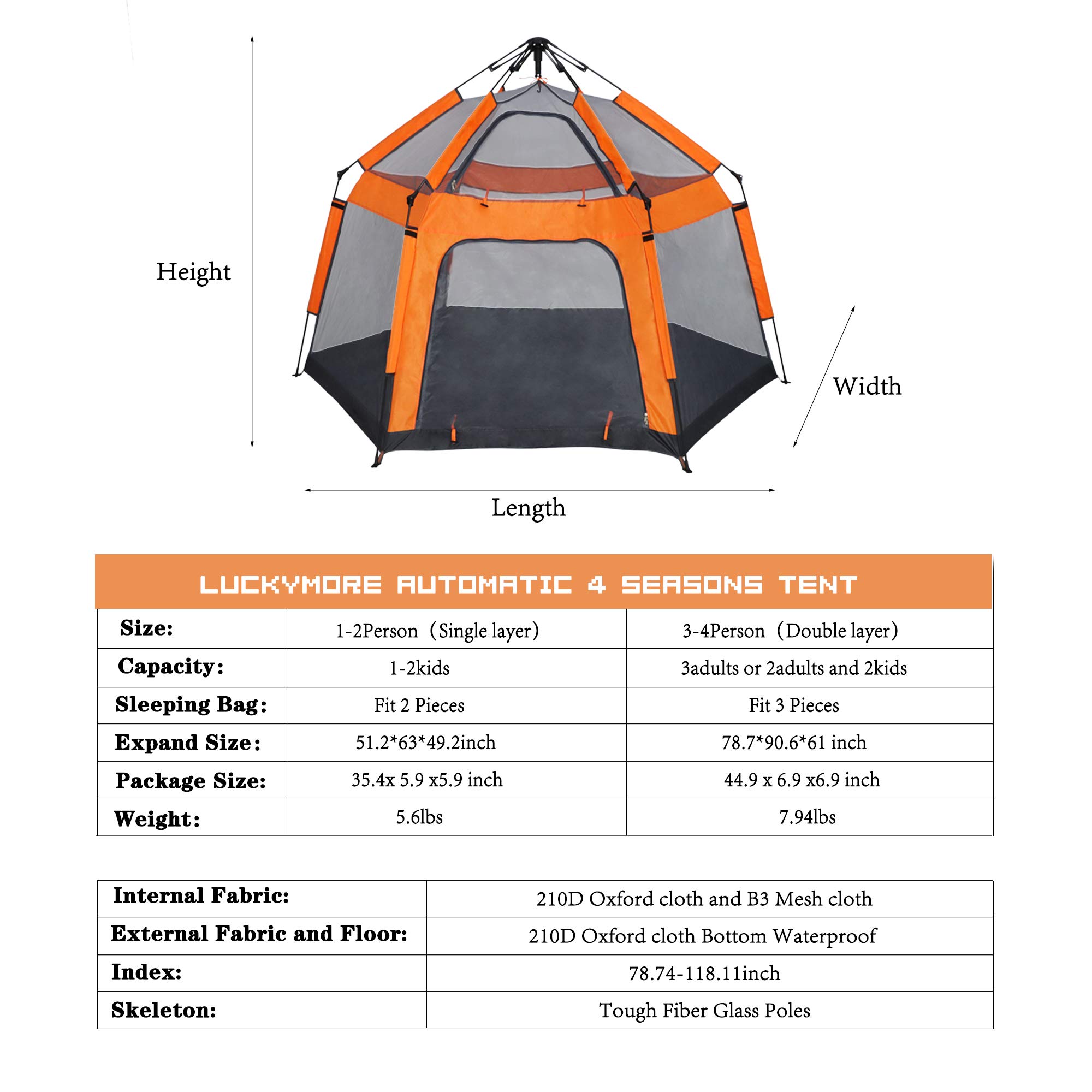 KARMAS PRODUCT 2 Person Camping Instant Pop-up Tent,Sun Shelter Waterproof Double Layer 4 Seasons Lightweight Tent for Hiking,Fishing,Beach