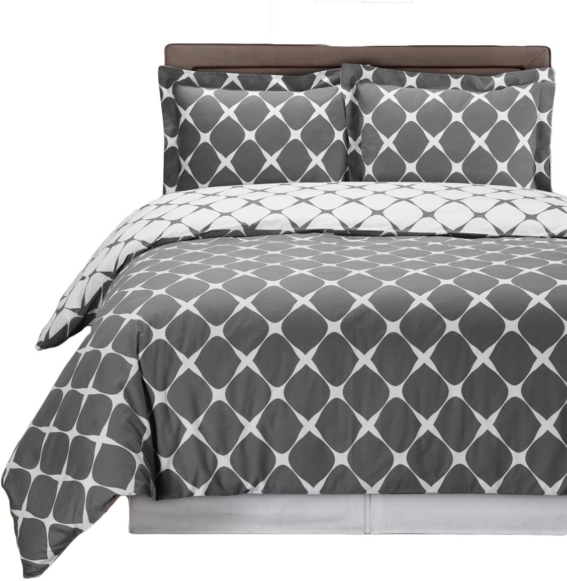 8PC Bloomingdale Grey And White California King Size Bed In A Bag Set Include: 3Pc Duvet Cover Set + 4Pc Sheet Set+ 1Pc Down Alternative Comforter