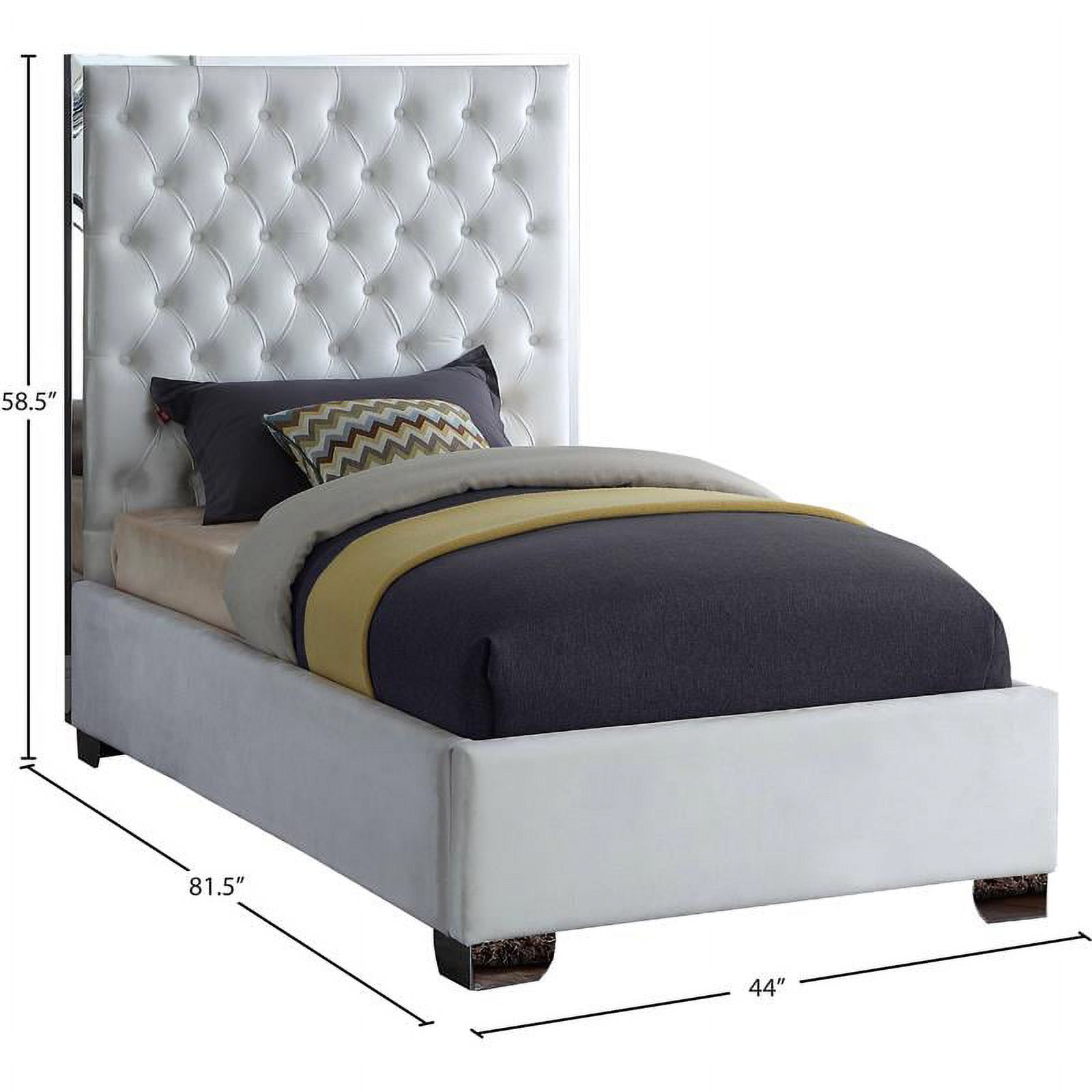 Maklaine 58.5''H x 44''W x 81.5''D Solid Wood and Velvet Twin Bed in White