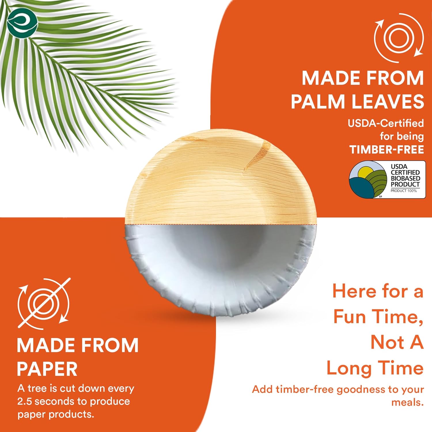 ECO SOUL 100% Compostable 5 Inch Palm Leaf Bowls, 100 Counts | Heavy Duty Bamboo Disposable Bowls | Eco-Friendly Biodegradable Bowls