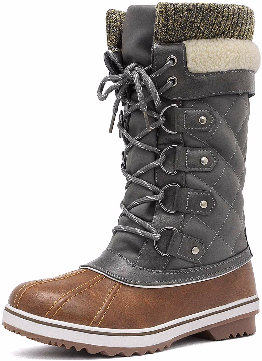 DREAM PAIRS Women Waterproof Winter Warm Snow Faux Fur Lined Flat Mid Calf Boots MONTE_02 TAN/KHAKI Size 5