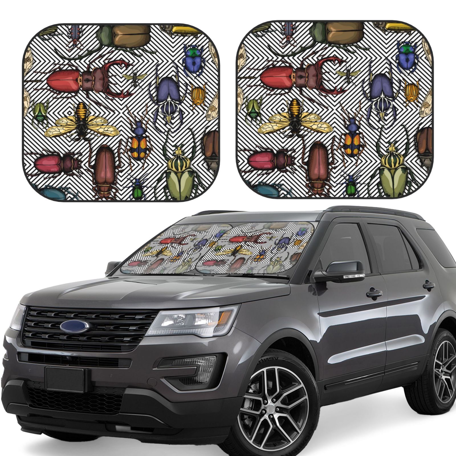 Lukts Bright Insects Print 2 Piece Car Sun Shade Windshield,Foldable Car Shade Front Windshield With Keeps Your Vehicle Cool, For Most Sedans Suv And Trucks - Small