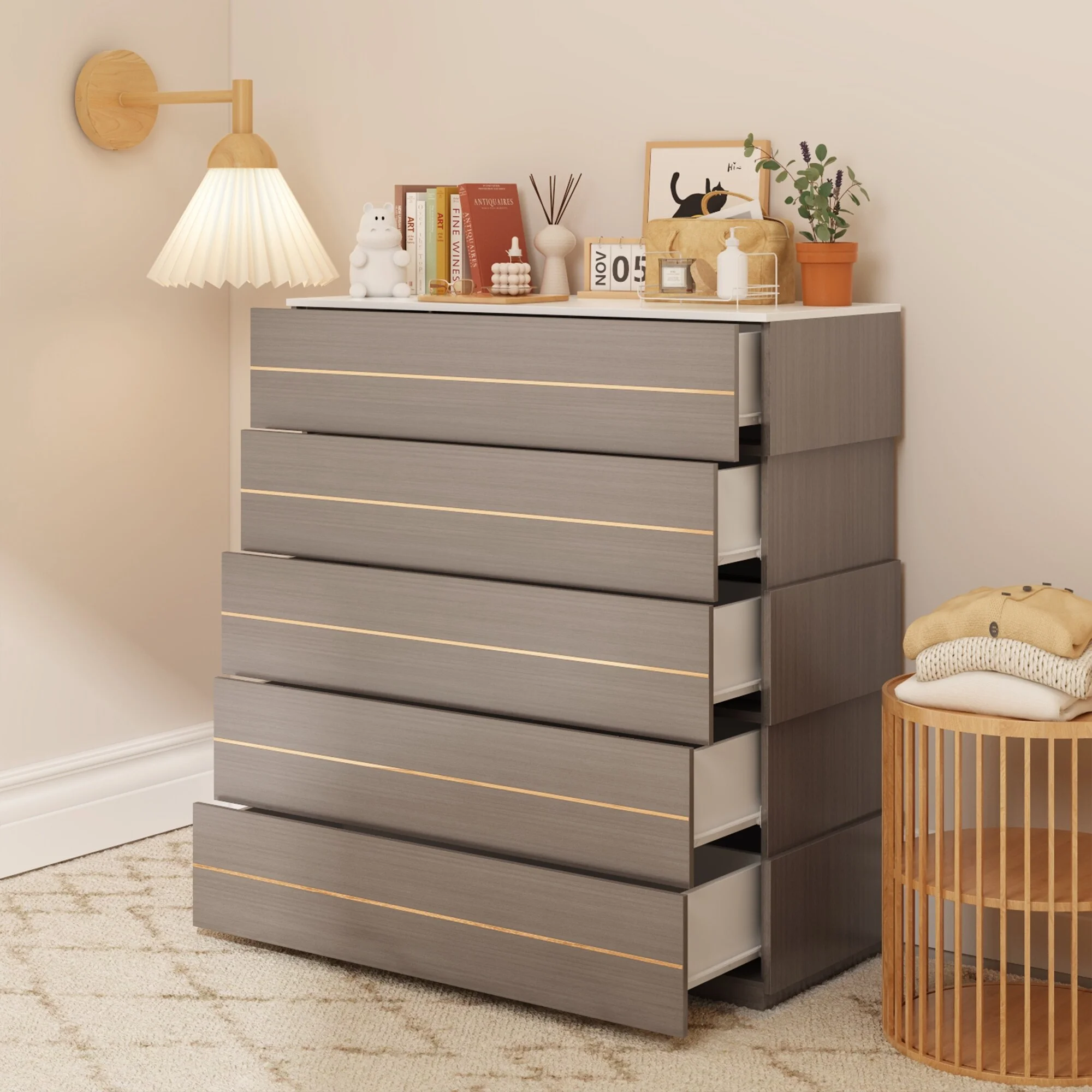 FUFU&GAGA Irregular Design Five-Drawer Cabinet - Inspired Decor Chest Dresser