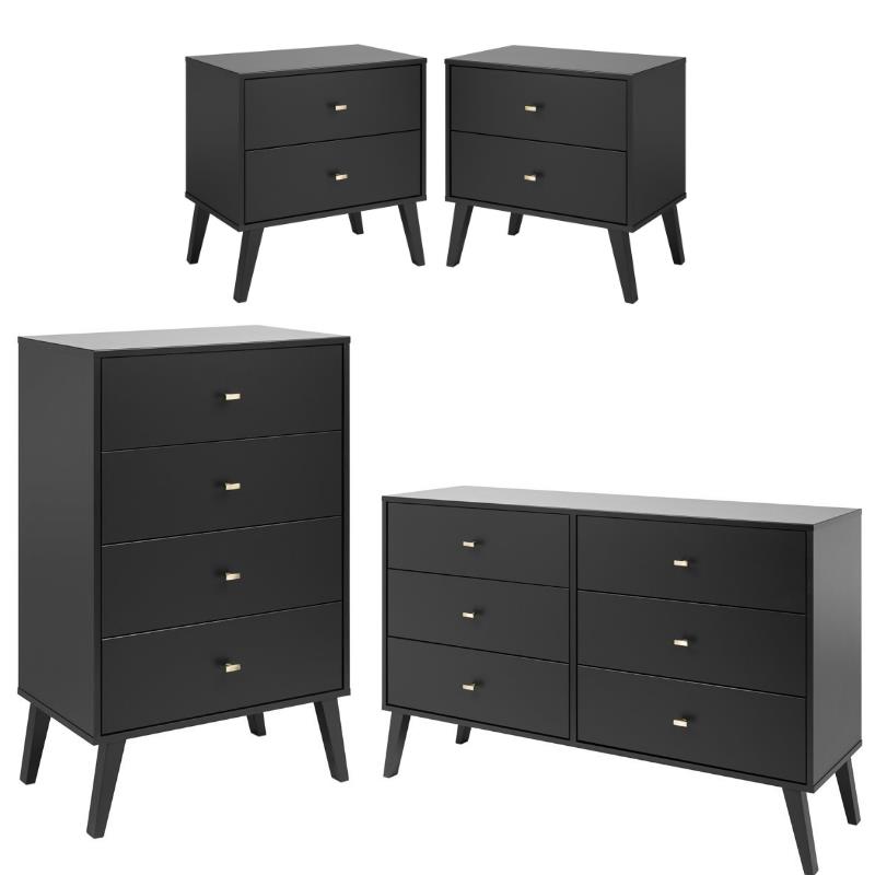 Home Square 4-Piece Set with 2 Nightstands Double Dresser and 4-Drawer Chest