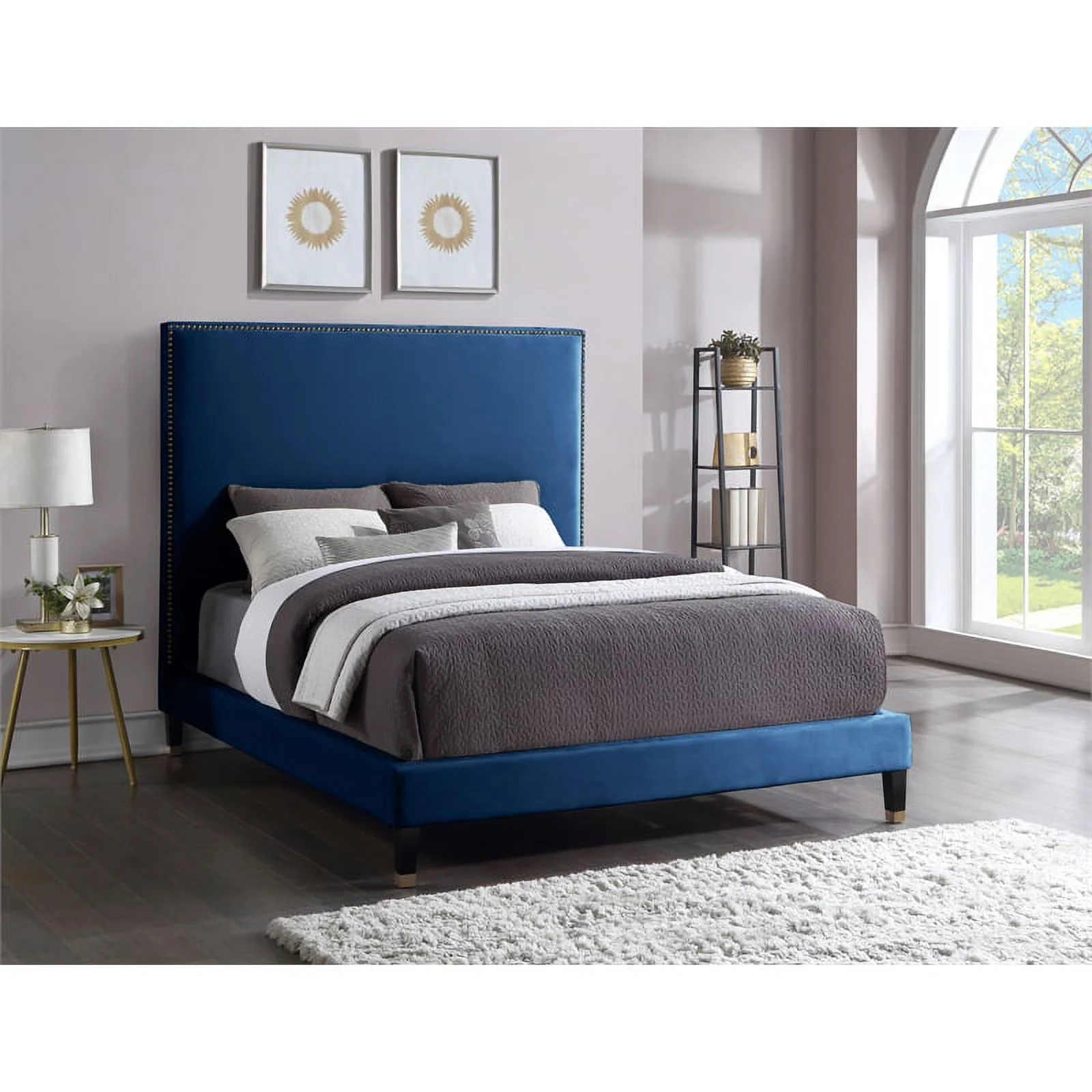 Meridian Furniture Harlie Navy Velvet King Bed