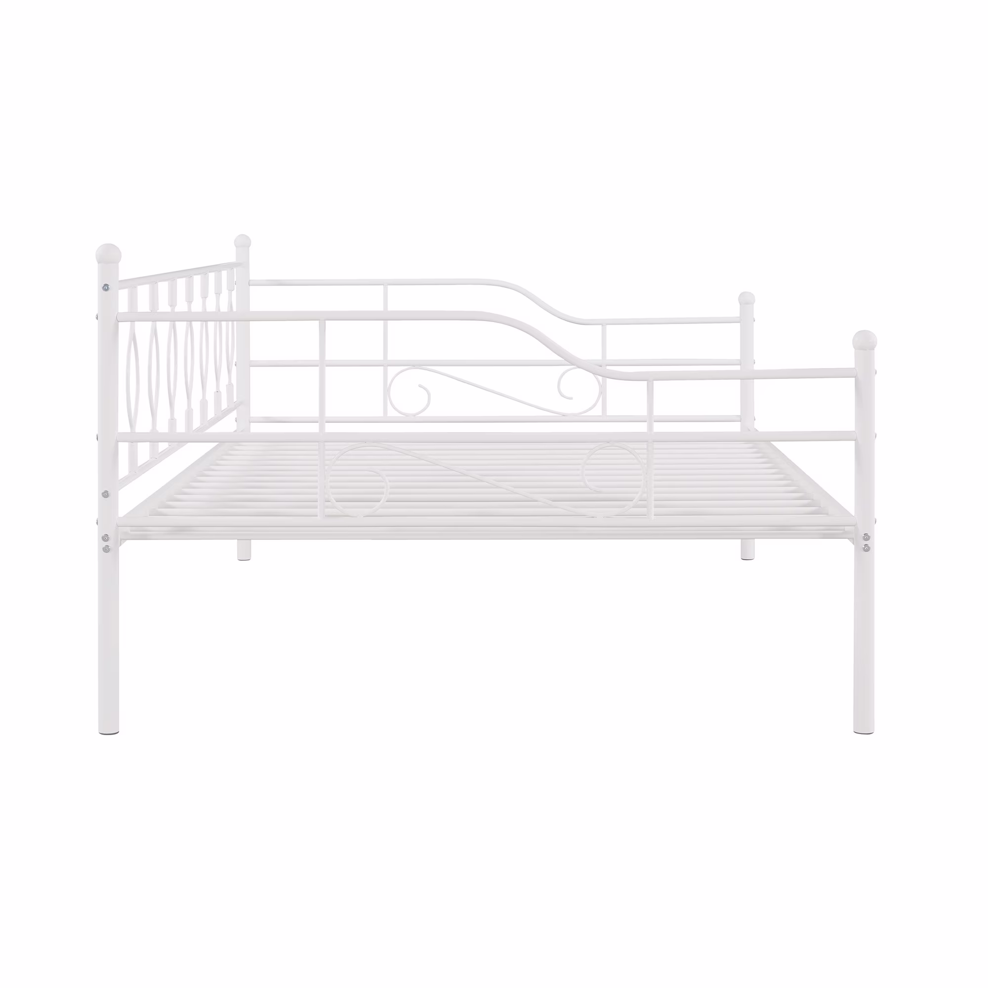 LANTRO JS Full Size Metal Daybed with Twin Size Adjustable Trundle, Portable Folding Trundle, White