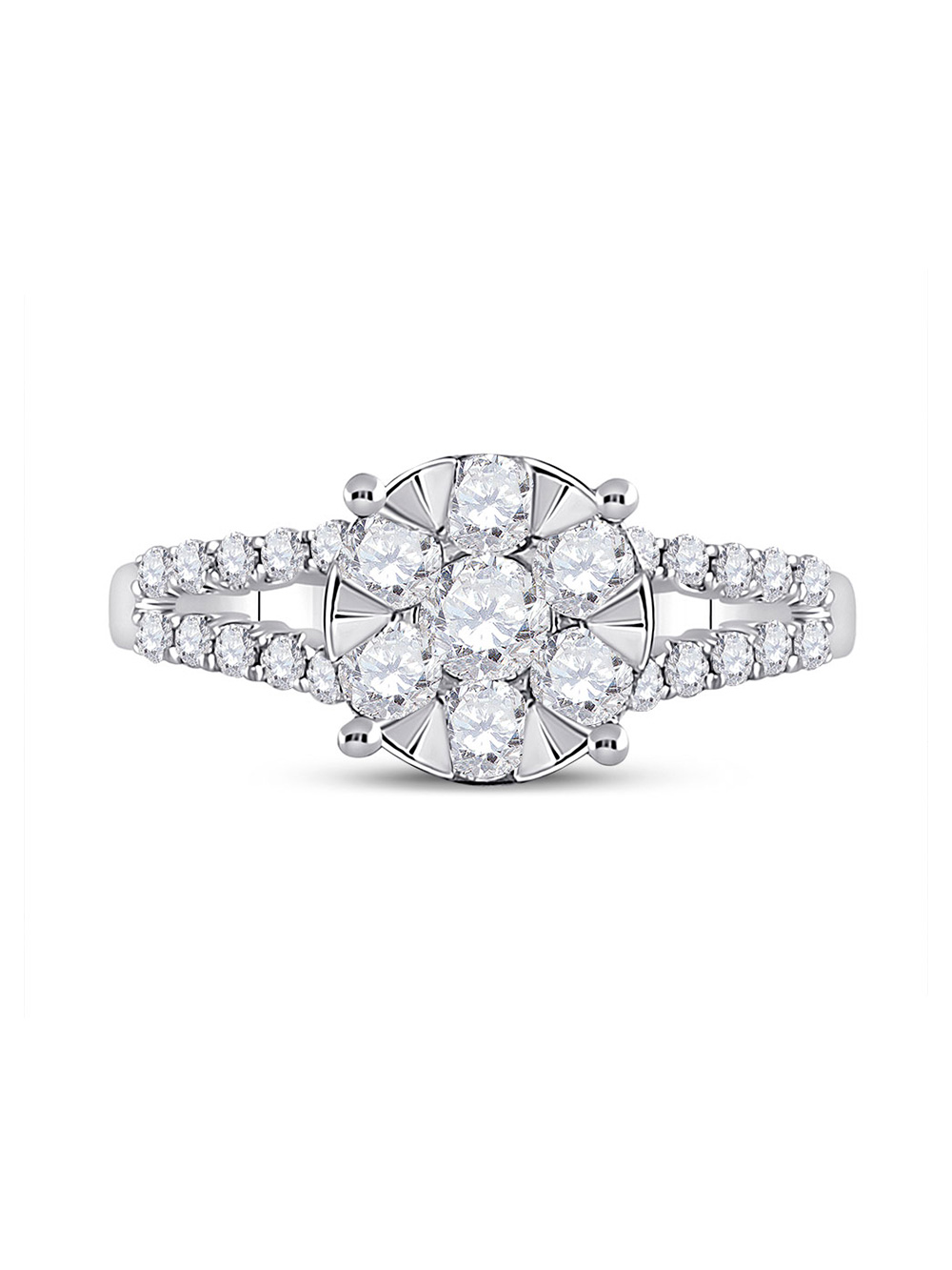 14kt White Gold Womens Round Diamond Flower Cluster Ring 1 Cttw