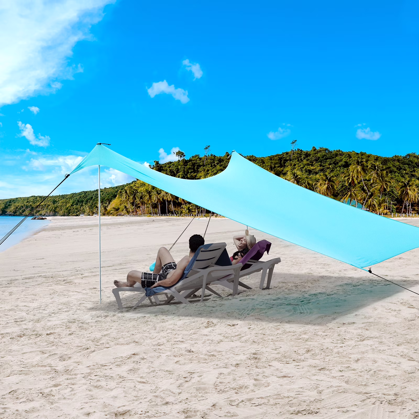 ABXMAS Beach Shade Canopy 7×7FT- Windproof Beach Tent UPF50+, Portable Outdoor Sunshade for Family, Couples - Shelter with 2 Aluminium Pole and 8 Sandbags for Beach Camping Fishing Picnics Park