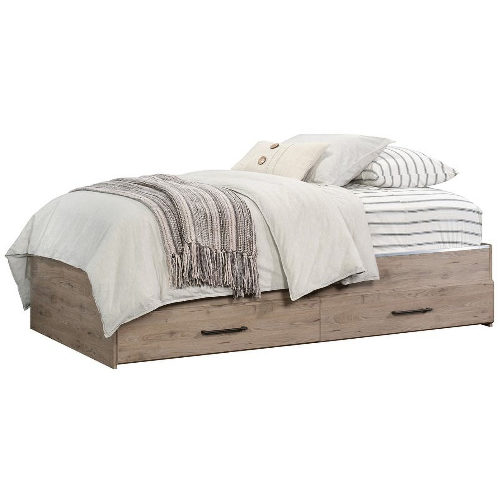 Home Square 2 Piece Wood Twin Mates Bed with Storage Drawers Set in Laurel Oak