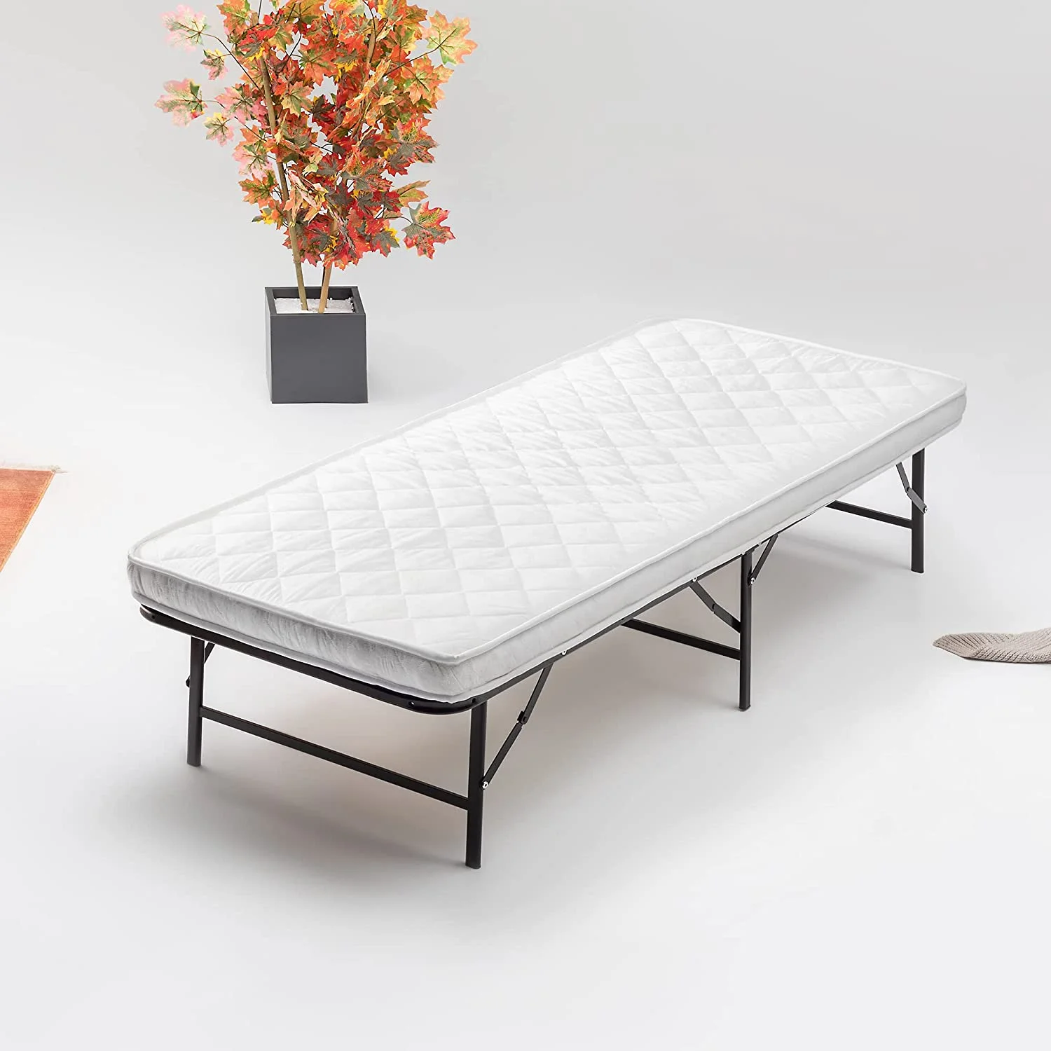 OUWI, 14-Inch Foldable Metal Platform Bed Frame with Tool Free Setup, Sturdy Steel, No Box Spring Needed, Twin, Black.