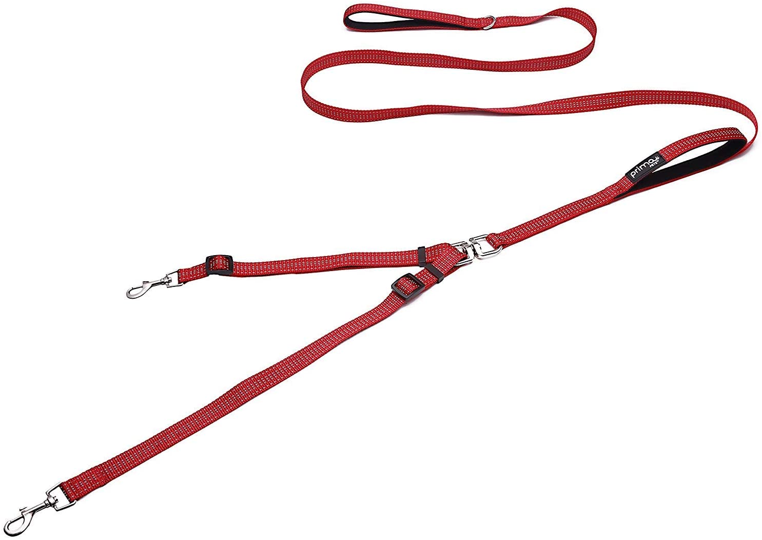 Prima Pets Premium Reflective Double Dog Leash - Adjustable Coupler - 2 Padded Handles- Great for Walking 2 Dogs/Dual Dogs - Tangle Free (Medium - 3/4