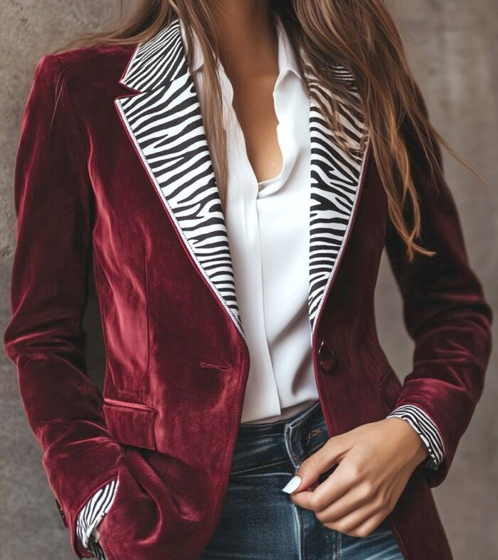 Easycool Chic Leopard-Print Trim One Button Suede Blazer – Stylish, Elegant & Trendy Outerwear