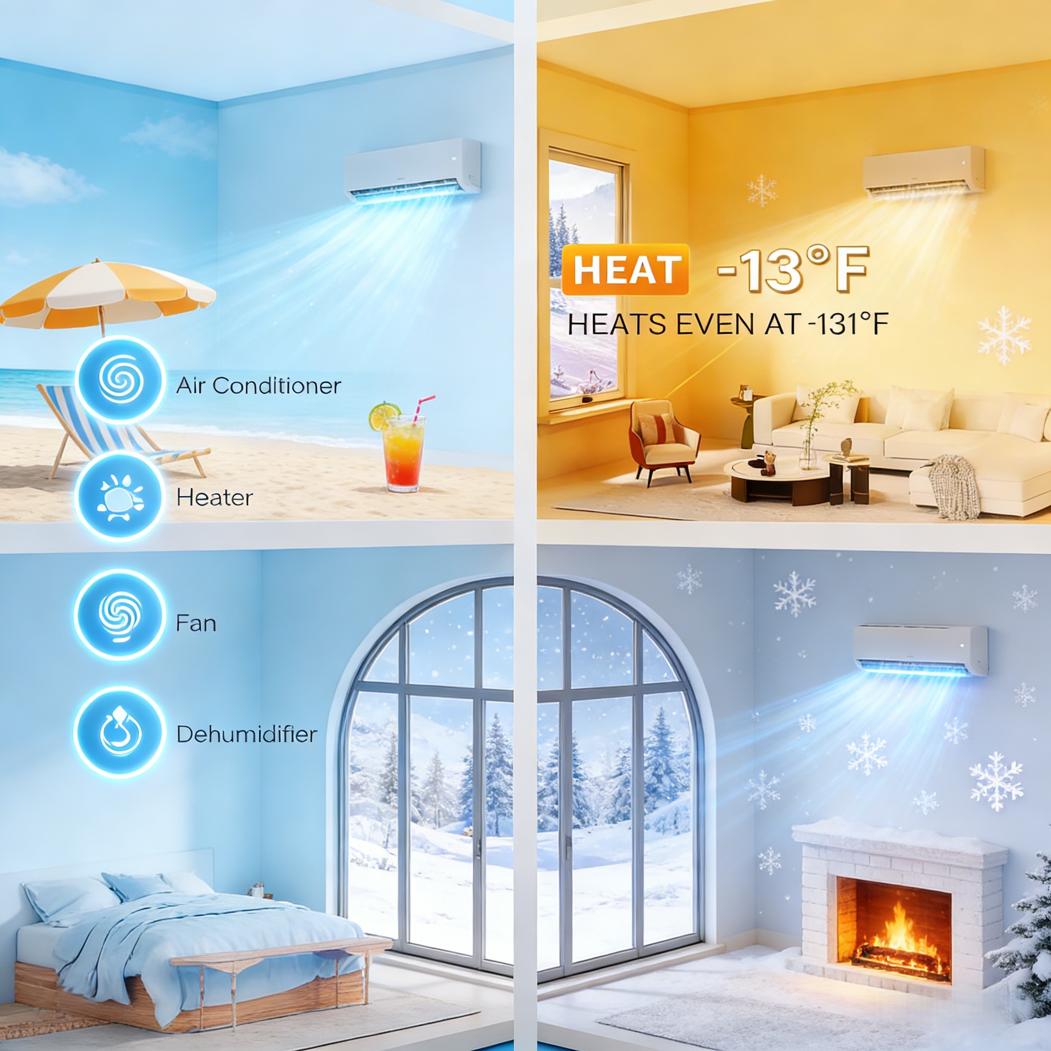 3 Zone 9,000 + 9,000 + 12,000 / 28,000 BTU Wifi Mini Split Air Conditioner Ductless 20 SEER2 230V with Heat Pump & 25Ft Install Kit