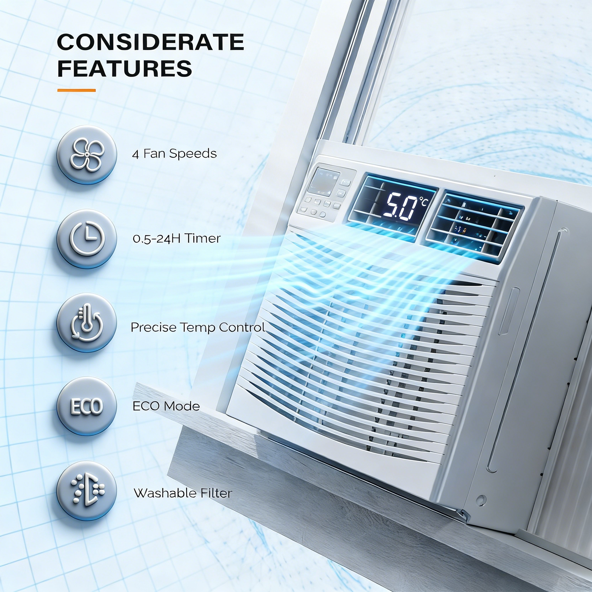 8,000 BTU 115V Window Air Conditioner with Heat & Wifi/APP & Install Kit