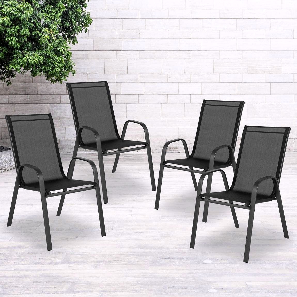 Lot de 4 chaises d’extérieur empilables noires – Série Brazos
