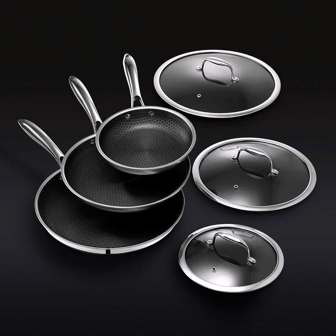 Set de casseroles en acier inoxydable 6 pièces avec couvercles en verre – Noir