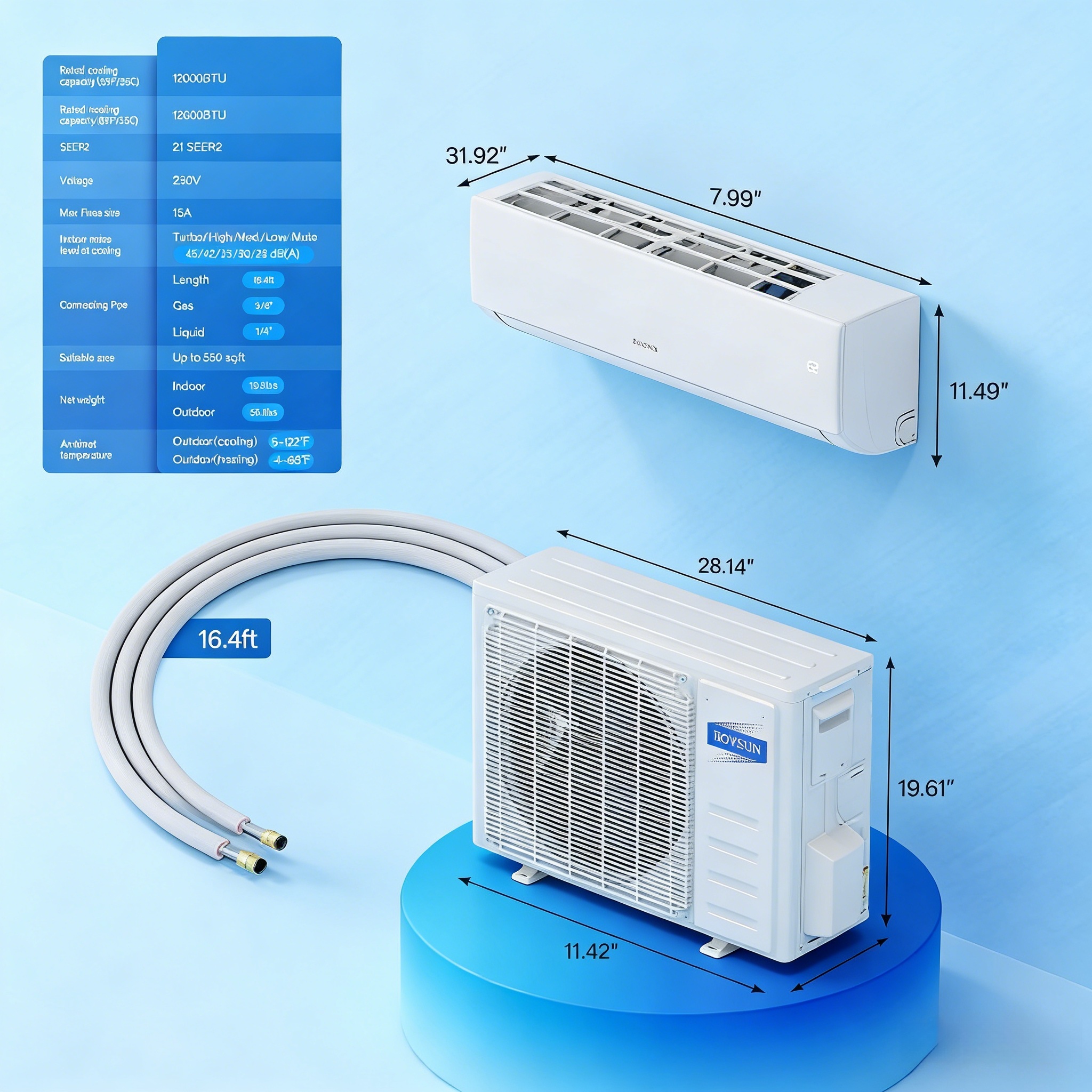 12,000 BTU 21 SEER2 230V Mini Split Air Conditioner with Heat Pump Ductless Inverter & Install Kit